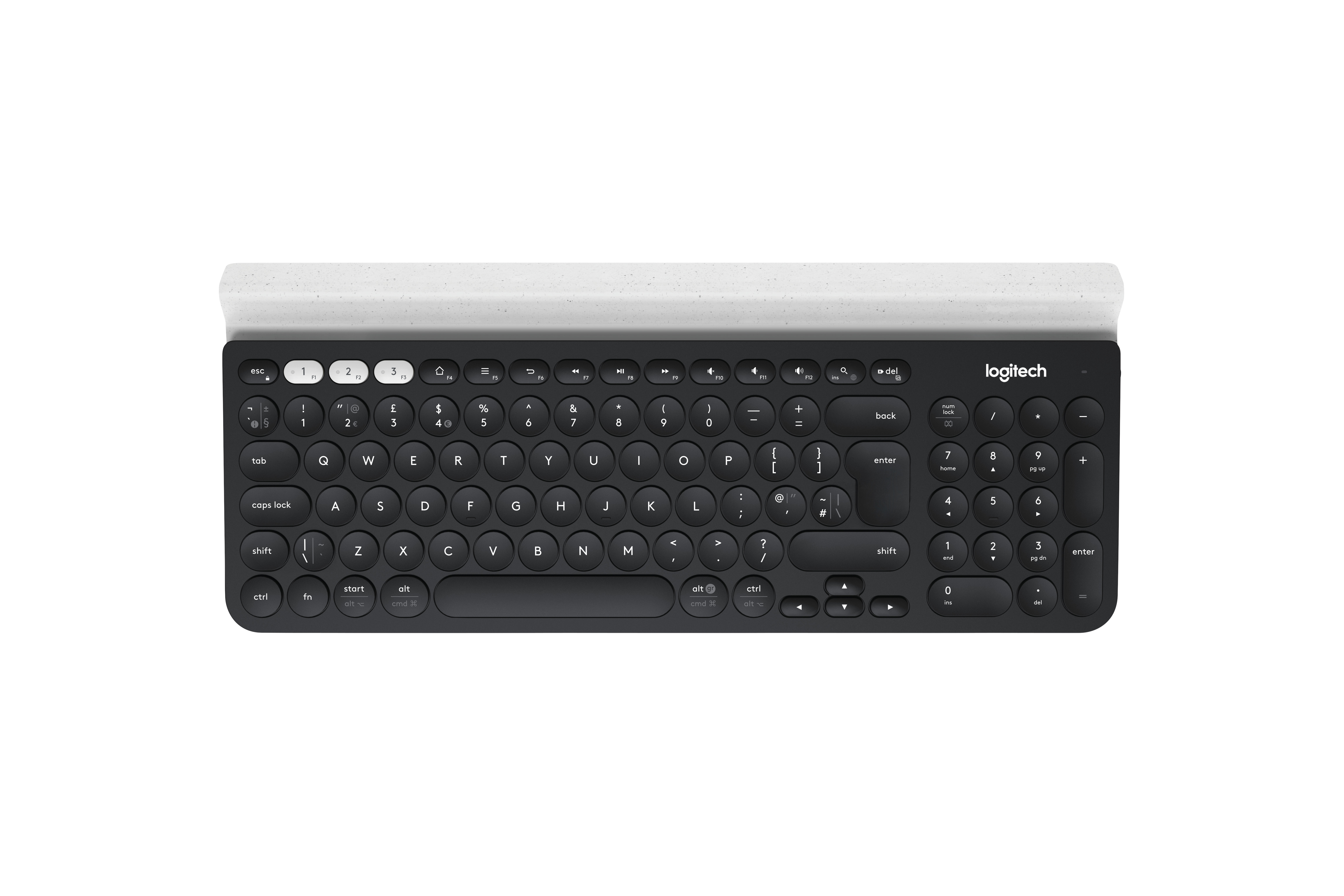 Logitech K780 Multi-Device Wireless Keyboard tangentbord Trådlös RF + Bluetooth QWERTY Nordic Grå, Vit