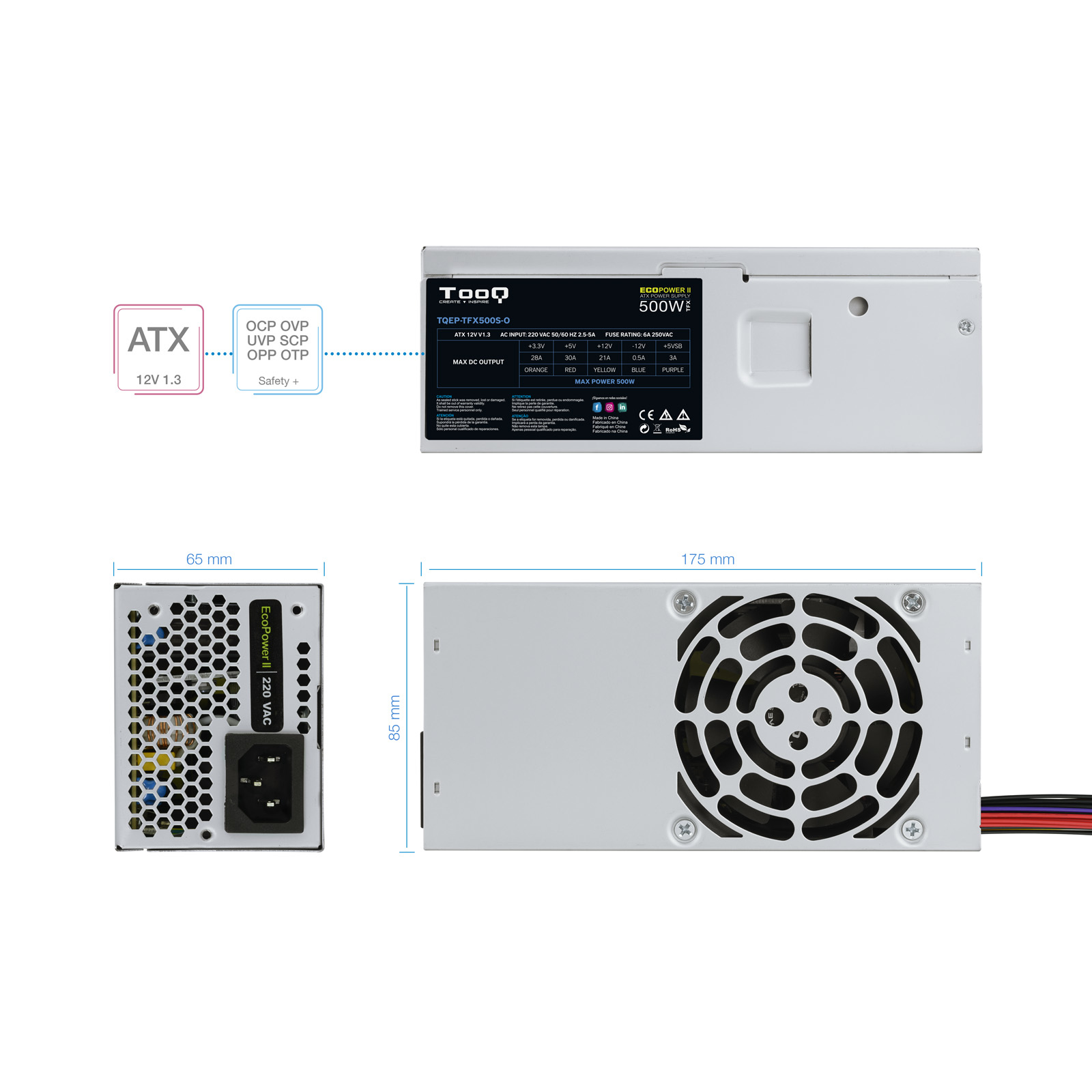 TooQ Ecopower II TFX OEM power supply unit 500 W 20+4 pin ATX Silver image 7