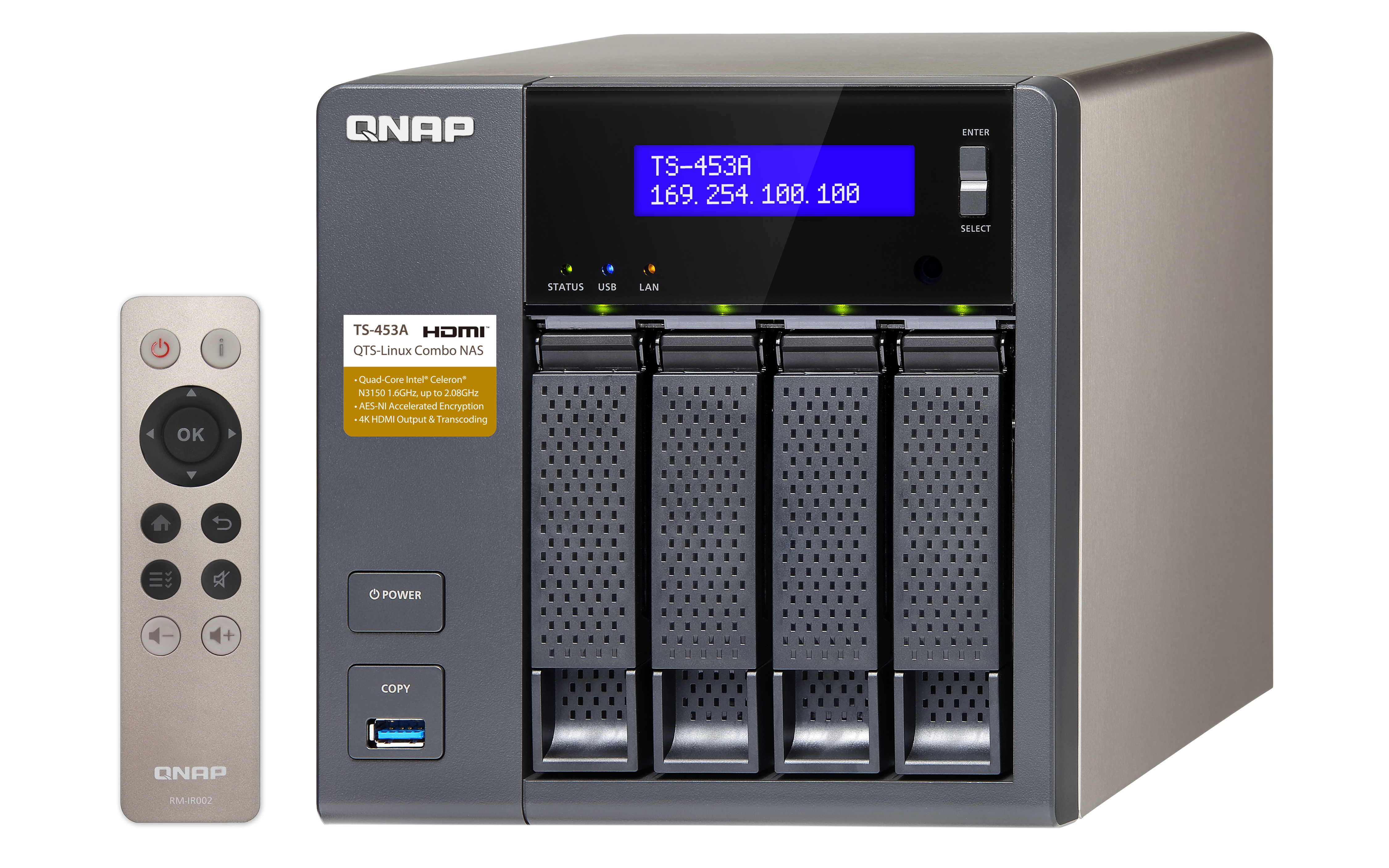صورة QNAP TS-453A Intel Celeron N3150 NAS Tower 4GB DDR3L 24TB HDD