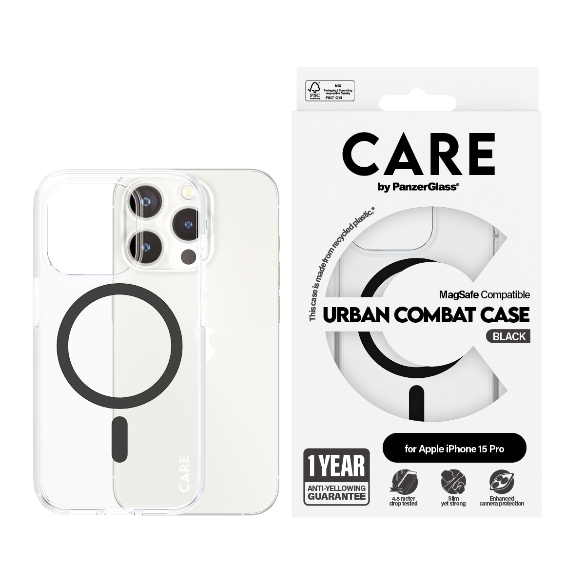 PanzerGlass CARE™ by PanzerGlass® Urban Combat Case Transparent w. Black MagSafe iPhone 15 Pro – image 2
