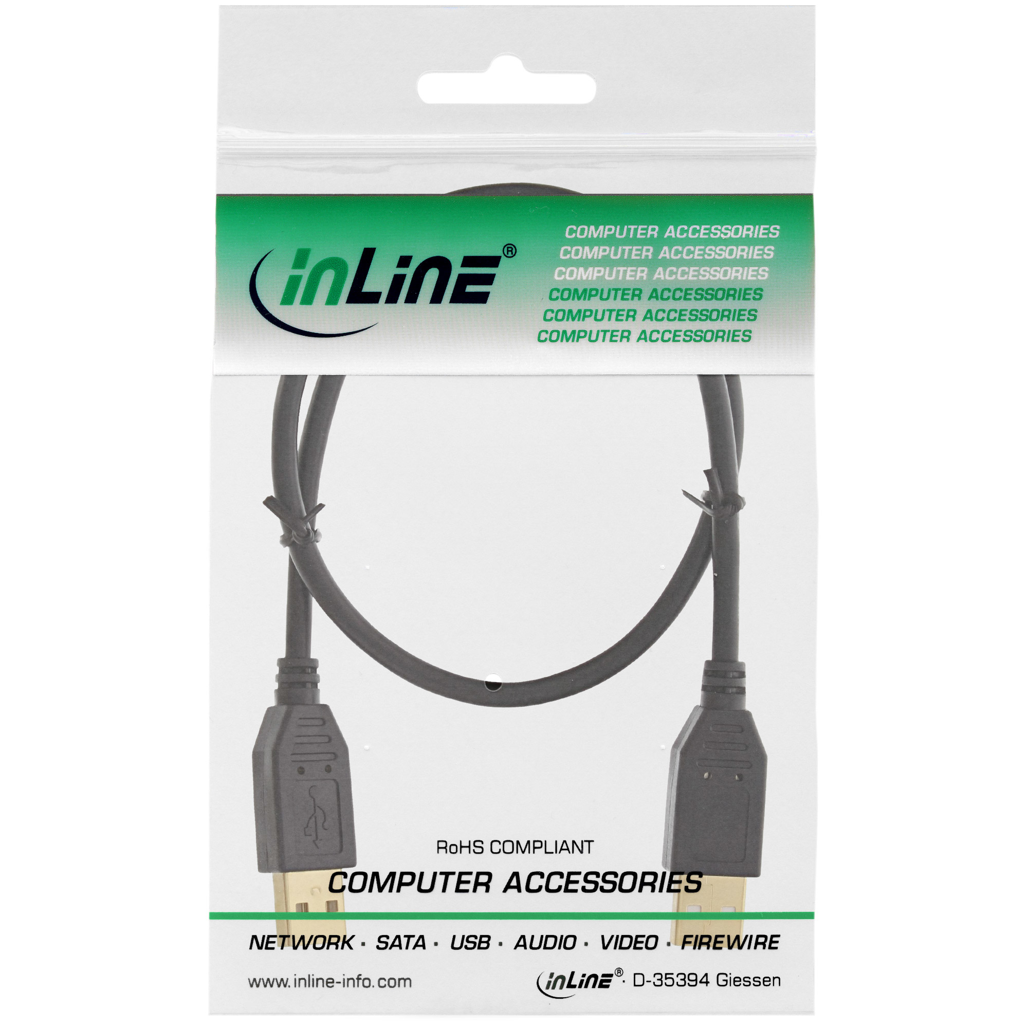 Resim InLine 34330S USB 2.0 Kablo, Erkek-Erkek, Siyah, 3m