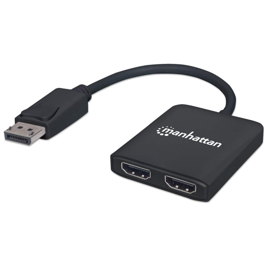 Manhattan DisplayPort 1.2 to 2-Port HDMI Splitter Hub with MST, 4K@30Hz, USB-A Powered, Video Wall Function, HDCP 2.2, Black, MST = Multi-Stream Transport, 3 Ye