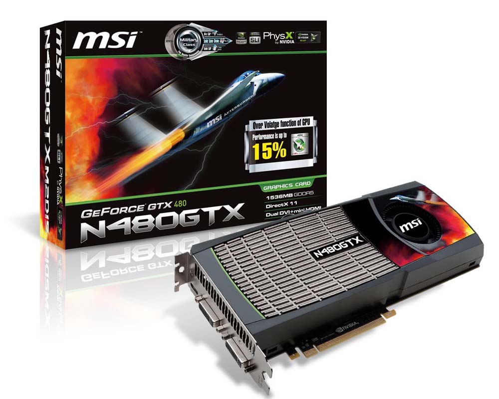 MSI N480GTXM2D15 graphics card GeForce GTX 480 – image 1