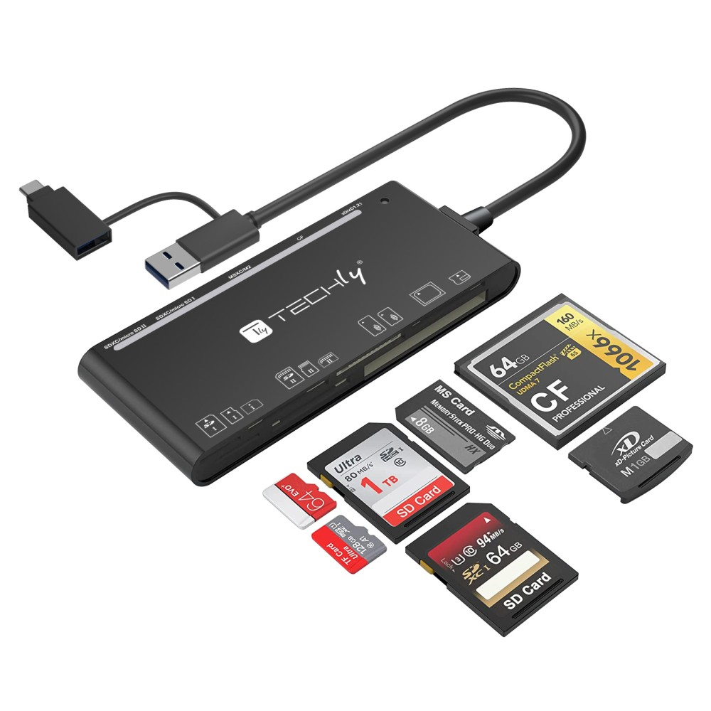 Techly IUSB-CARD-AC575 card reader USB 3.2 Gen 1 (3.1 Gen 1) Type-A/Type-C Black