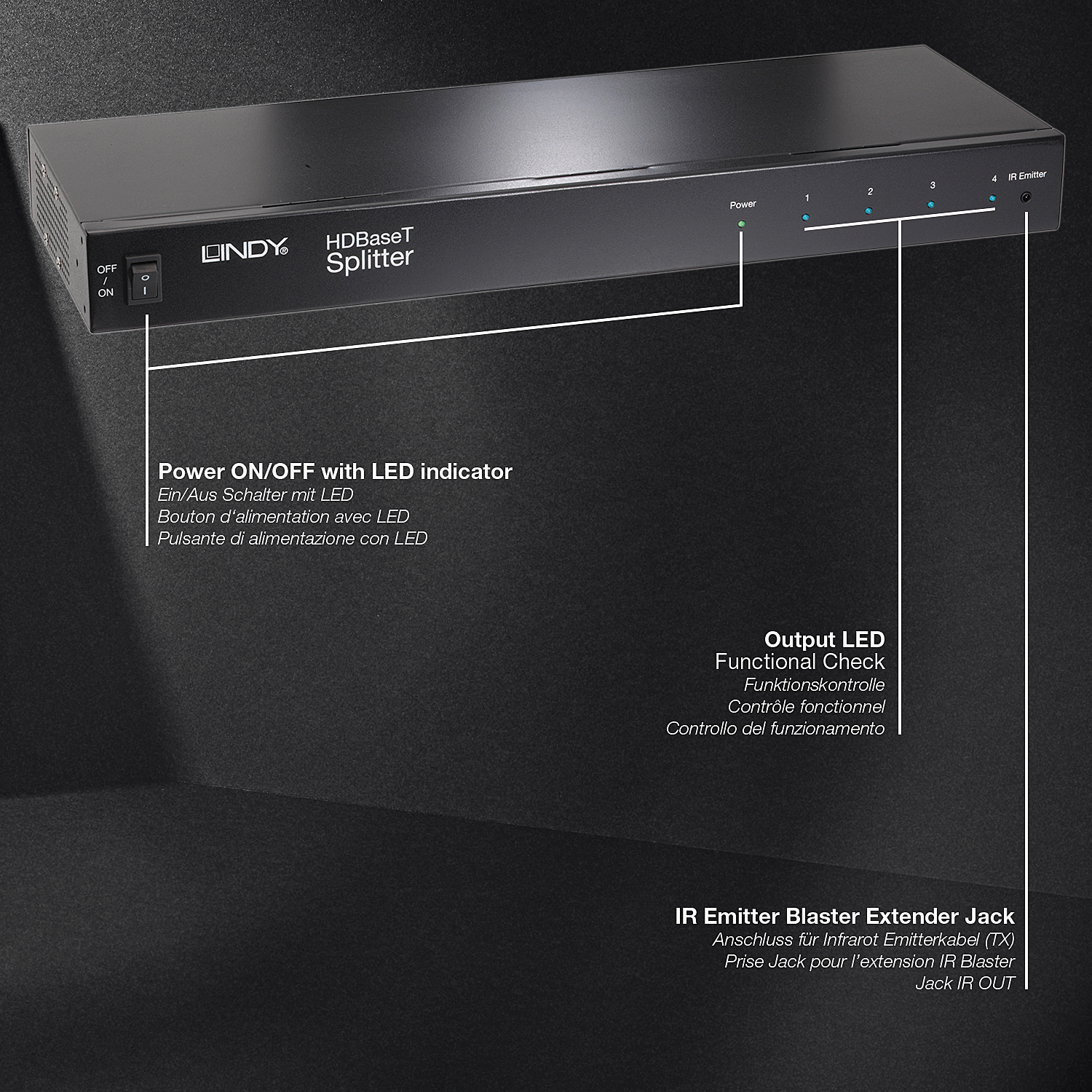 Lindy 100m C6 HDBaseT 4 Port HDMI & IR Splitter Extender – image 3