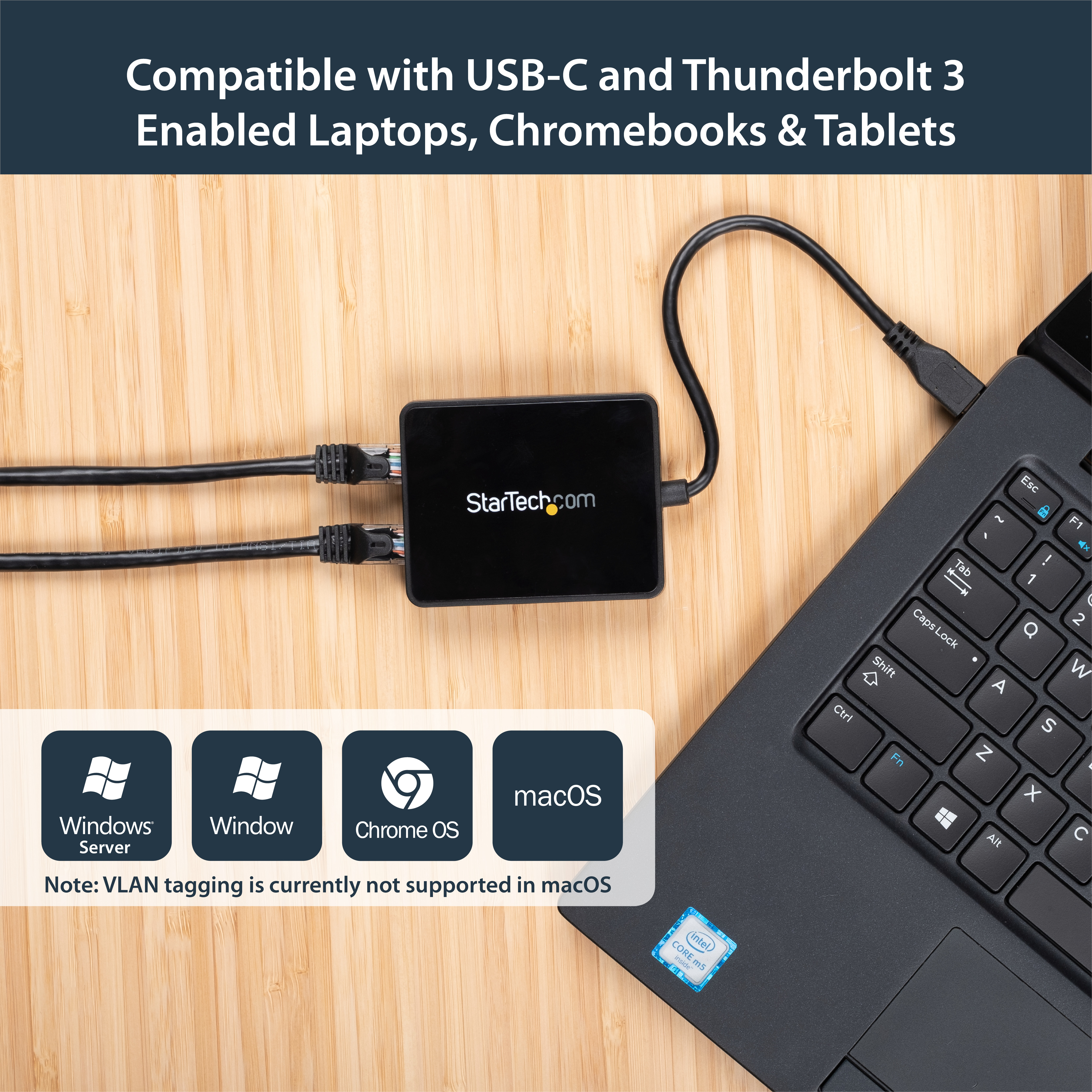 صورة محول StarTech.com USB-C إلى شبكة جيجابت إيثرنت مزدوجة مع منفذ USB-A (US1GC301AU2R)
