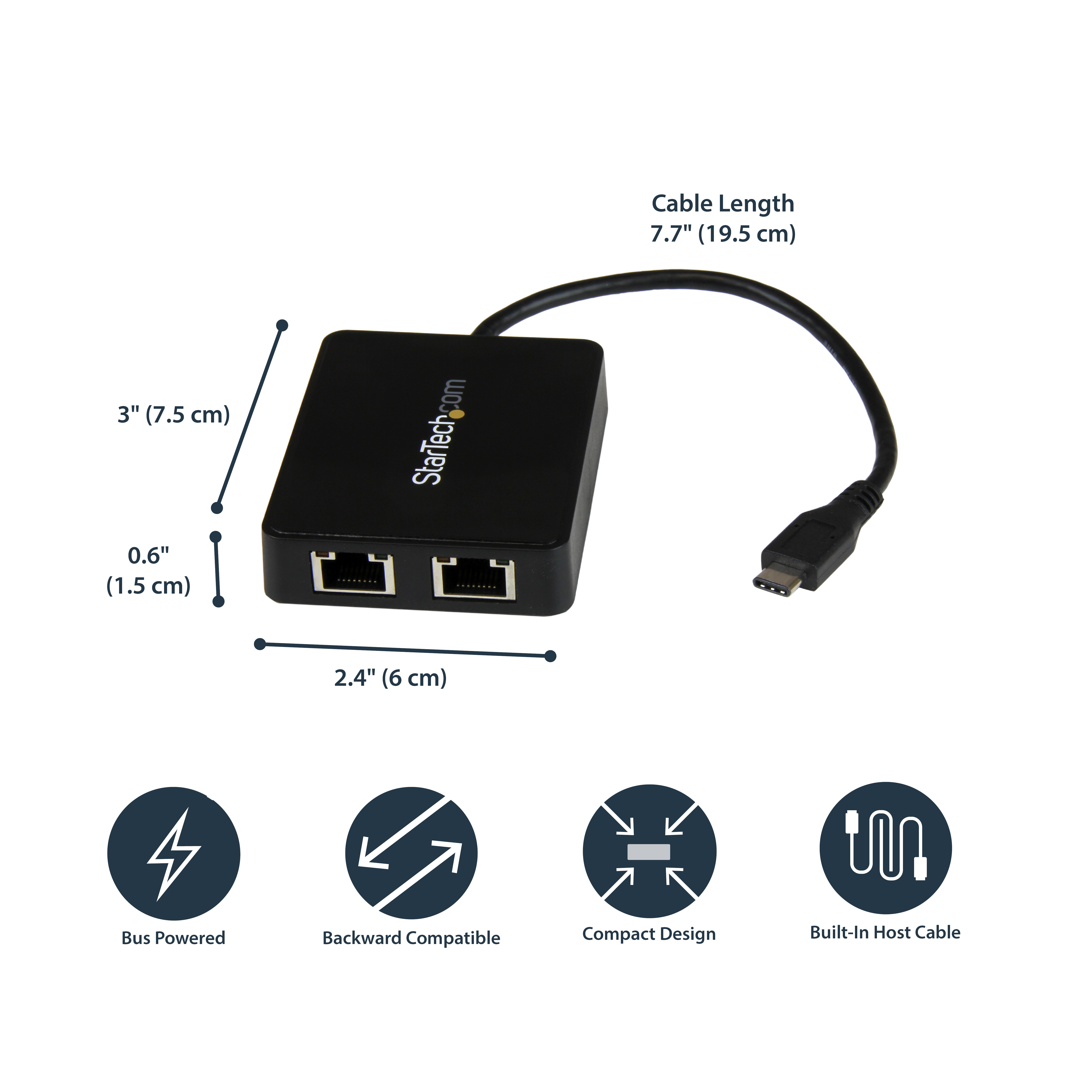 صورة محول StarTech.com USB-C إلى شبكة جيجابت إيثرنت مزدوجة مع منفذ USB-A (US1GC301AU2R)