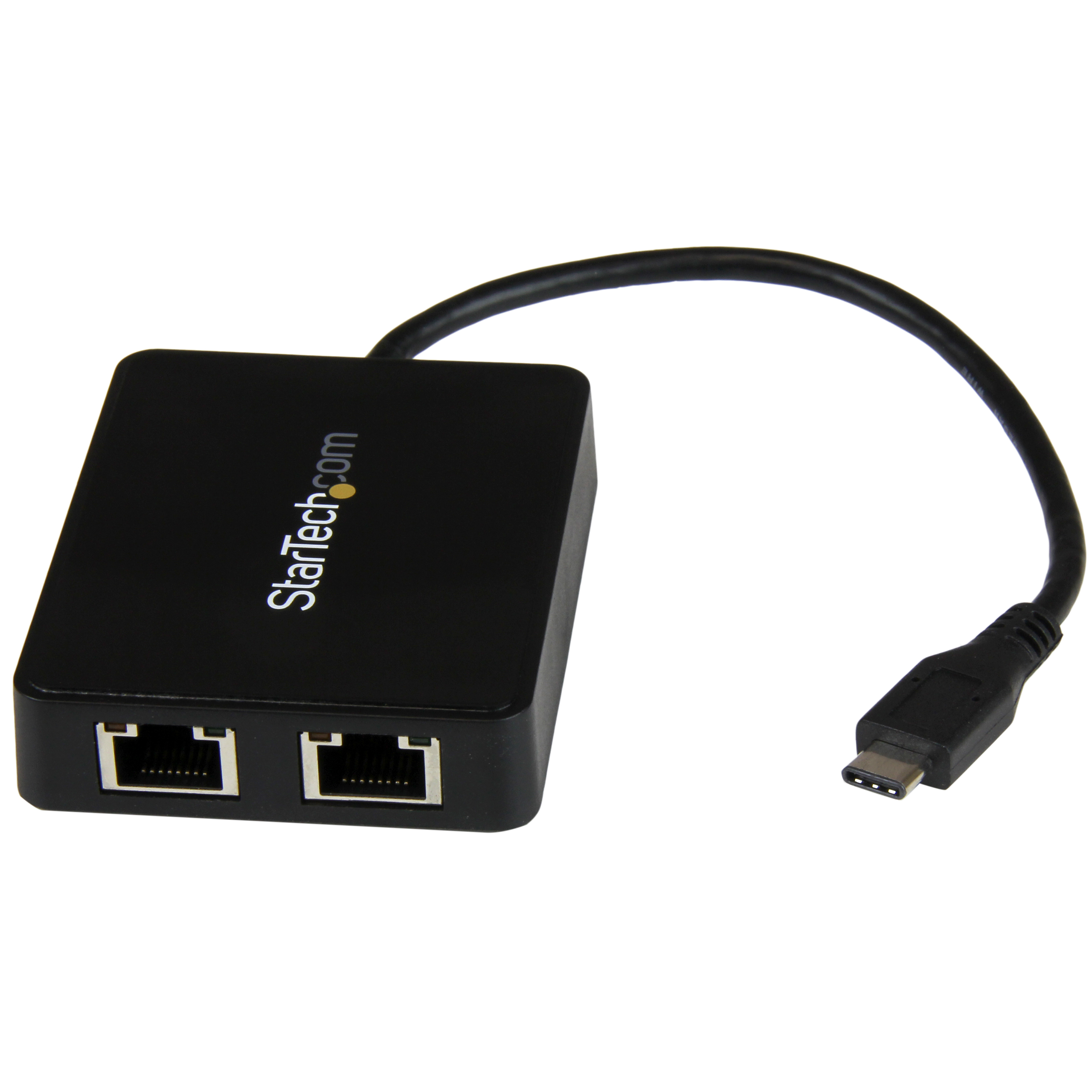 صورة محول StarTech.com USB-C إلى شبكة جيجابت إيثرنت مزدوجة مع منفذ USB-A (US1GC301AU2R)