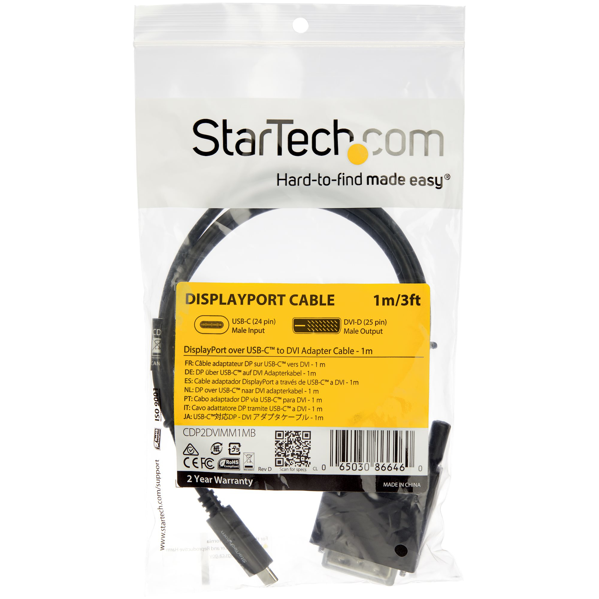 Resim StarTech.com CDP2DVIMM1MB 1m Siyah USB-C - DVI-D Kablo Adaptörü