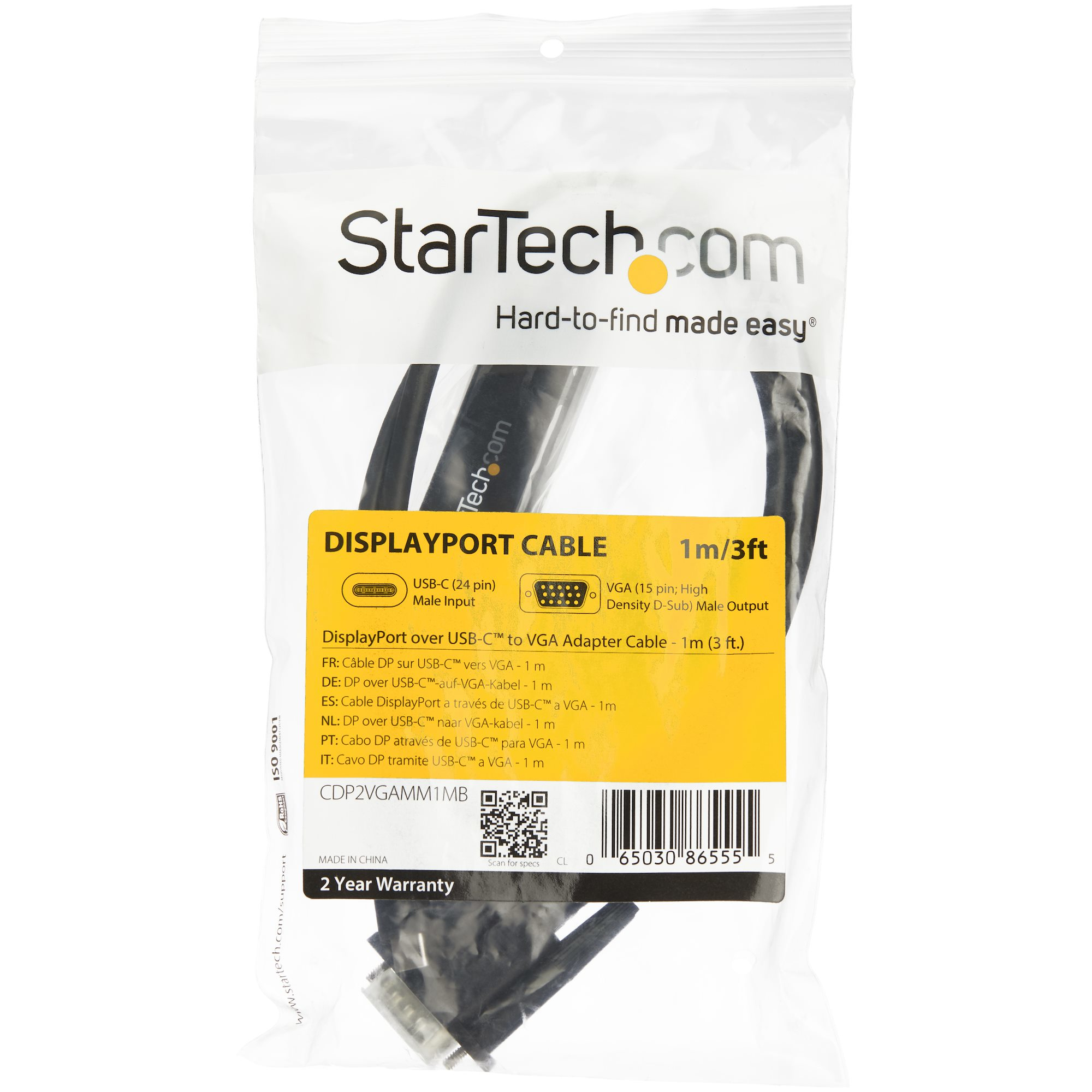 Resim StarTech.com CDP2VGAMM1MB USB-C - VGA Adaptör Kablosu - 1m