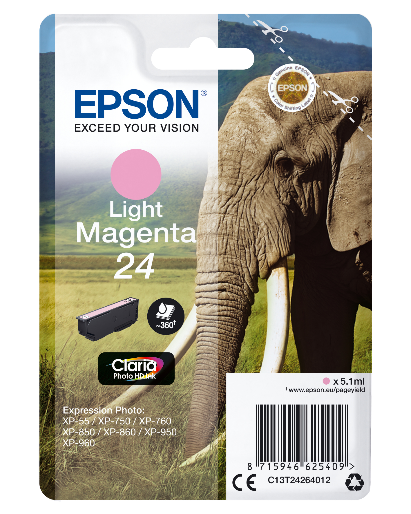 Epson Elephant Enpack ljus magenta 24 Claria Photo HD-bläck