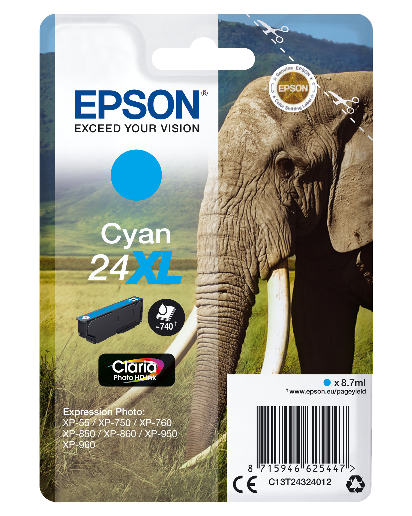 Epson Elephant Enpack cyan 24XL Claria Photo HD-bläck