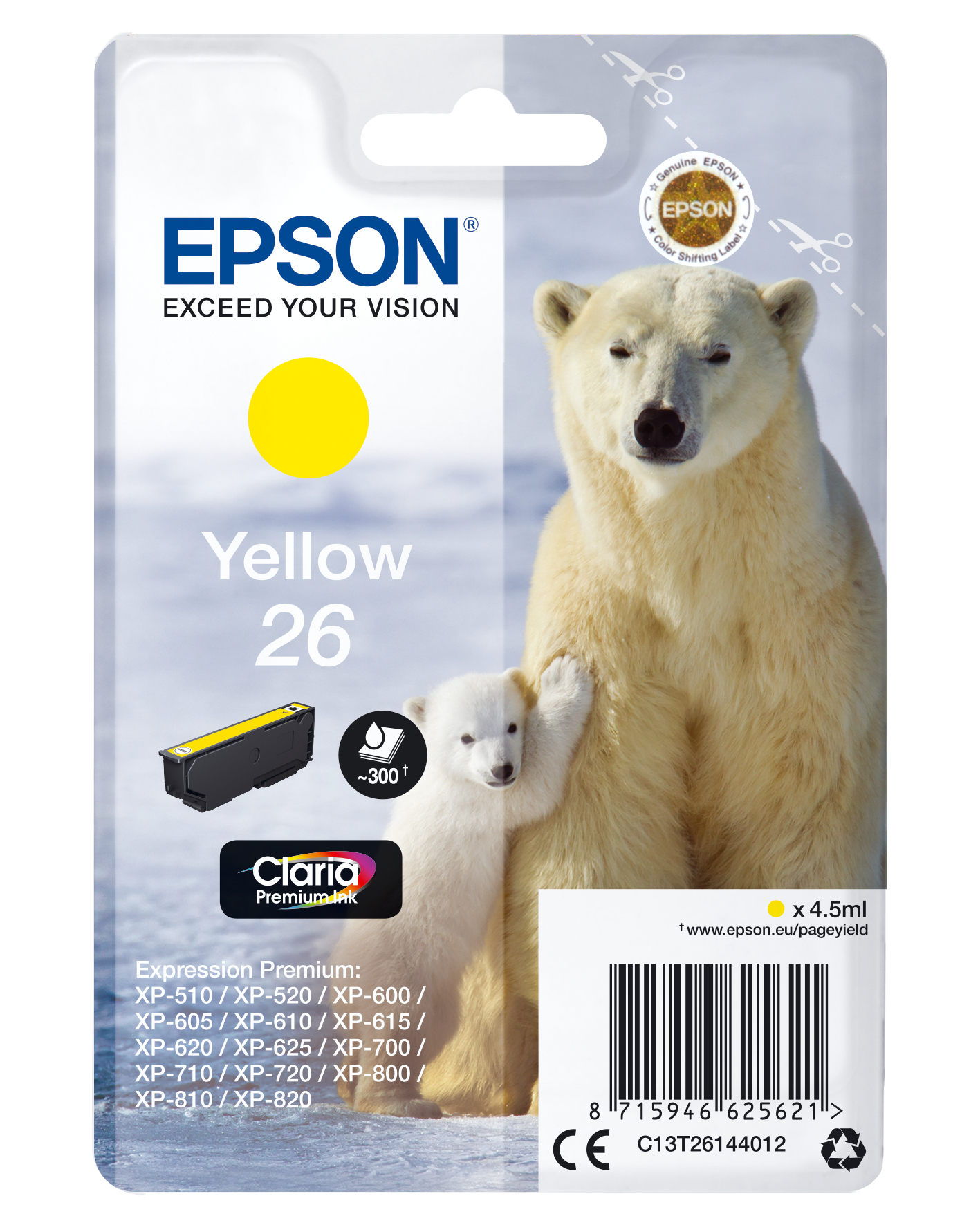 Epson Polar bear Enpack gul 26 Claria Premium-bläck