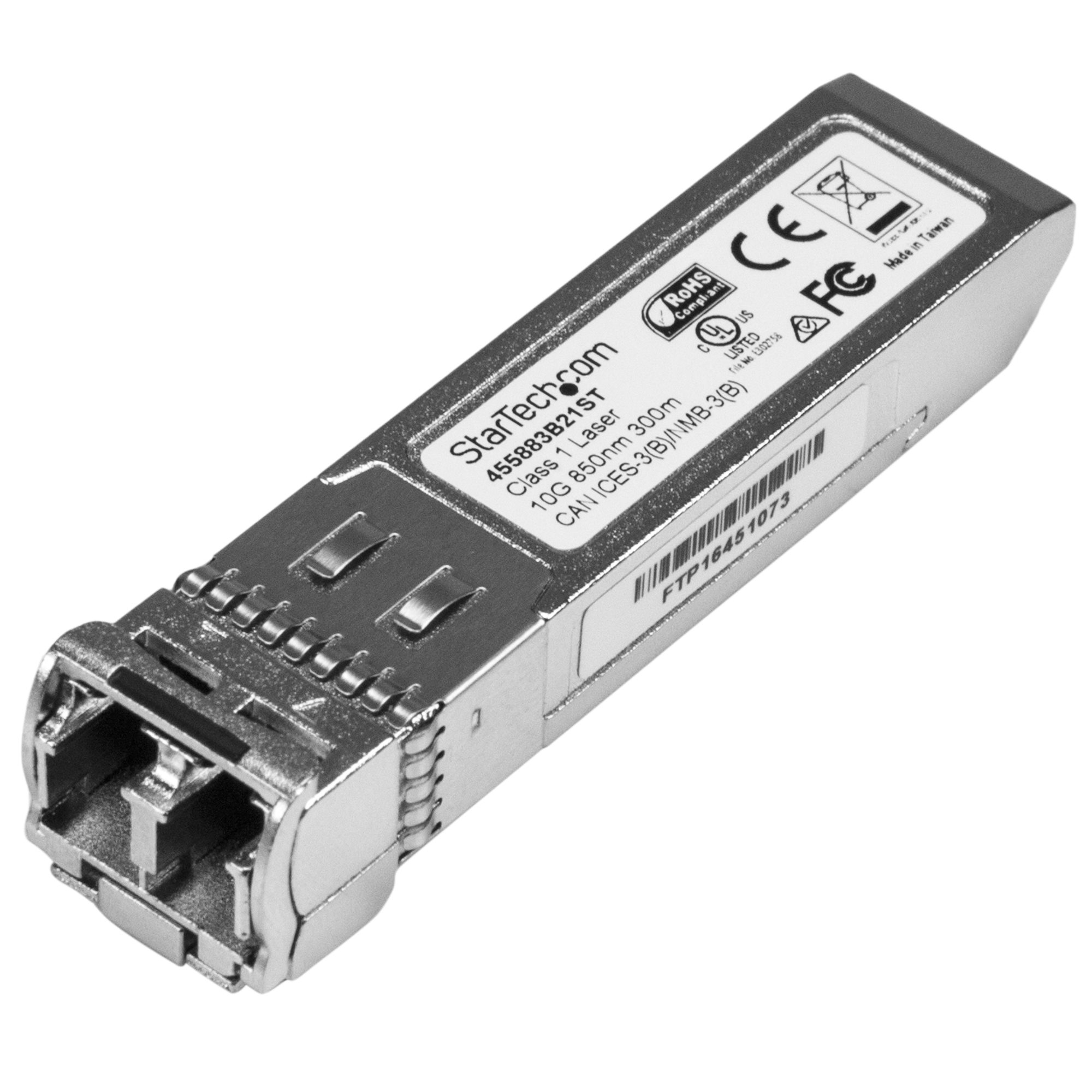 StarTech.com HPE 455883-B21 Compatible SFP+ Module, 10GBASE-SR, 10GbE Multi Mode (MMF) Fiber Optic Transceiver, LC 300m, 850nm, DDM, HPE 6120XG, 6120G, Flex Fabric, Mini GBIC Transceiver - Lifetime Warranty (455883B21ST) - SFP+ transceiver module (equivalent to: HP 455883-B21) - 10GbE - 10GBase-SR - LC multi-mode - up to 300 m
