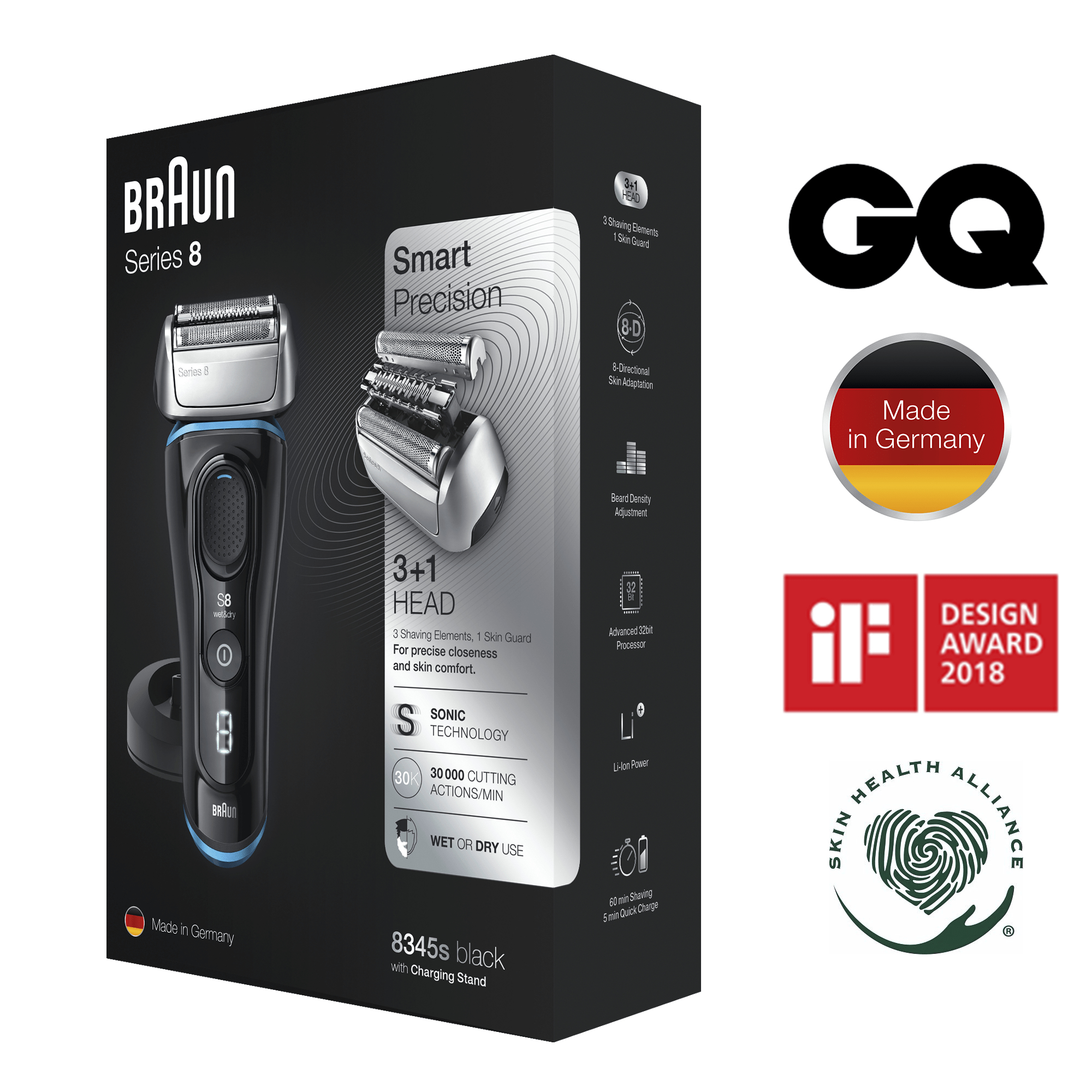 Braun Series 8 8345s Next Generation Electric Shaver, Charging Stand, Fabric Case, Noir – image 8