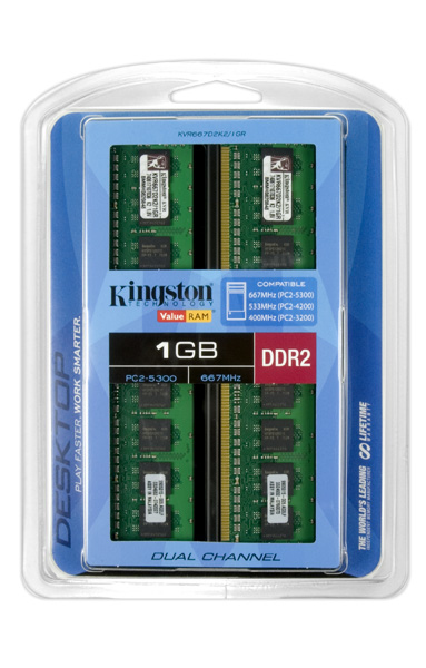 Kingston Technology 1GB, 667MHZ, DDR2, CL5, DIMM, kit – image 2