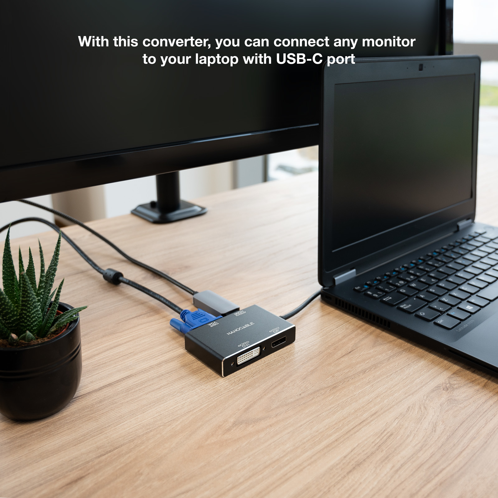 Nanocable USB-C/M to HDMI/F + DVI/F + DP/F + VGA/F Converter, Black – image 4