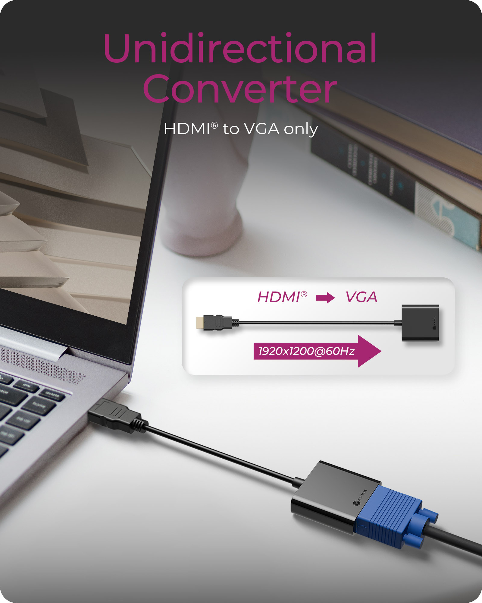 Resim ICY BOX IB-AC502a HDMI - VGA Adaptör Kablosu 0.2m