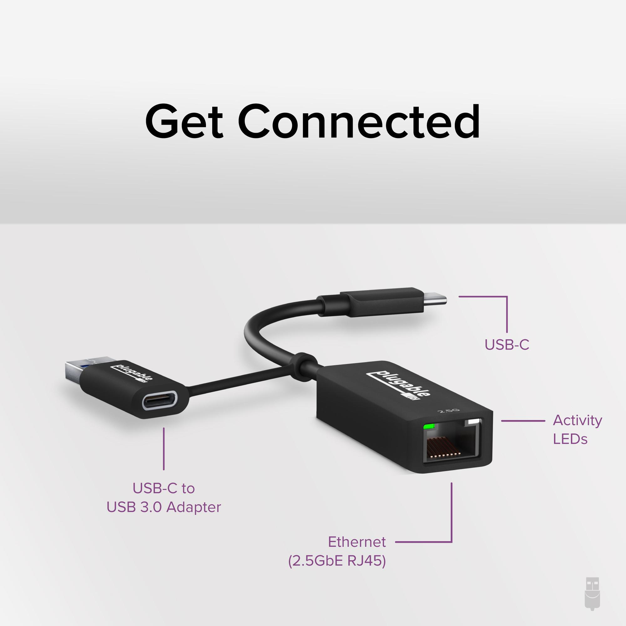 صورة محول شبكة Plugable USBC-E2500 2.5G Ethernet USB-C/USB 3.0، أسود