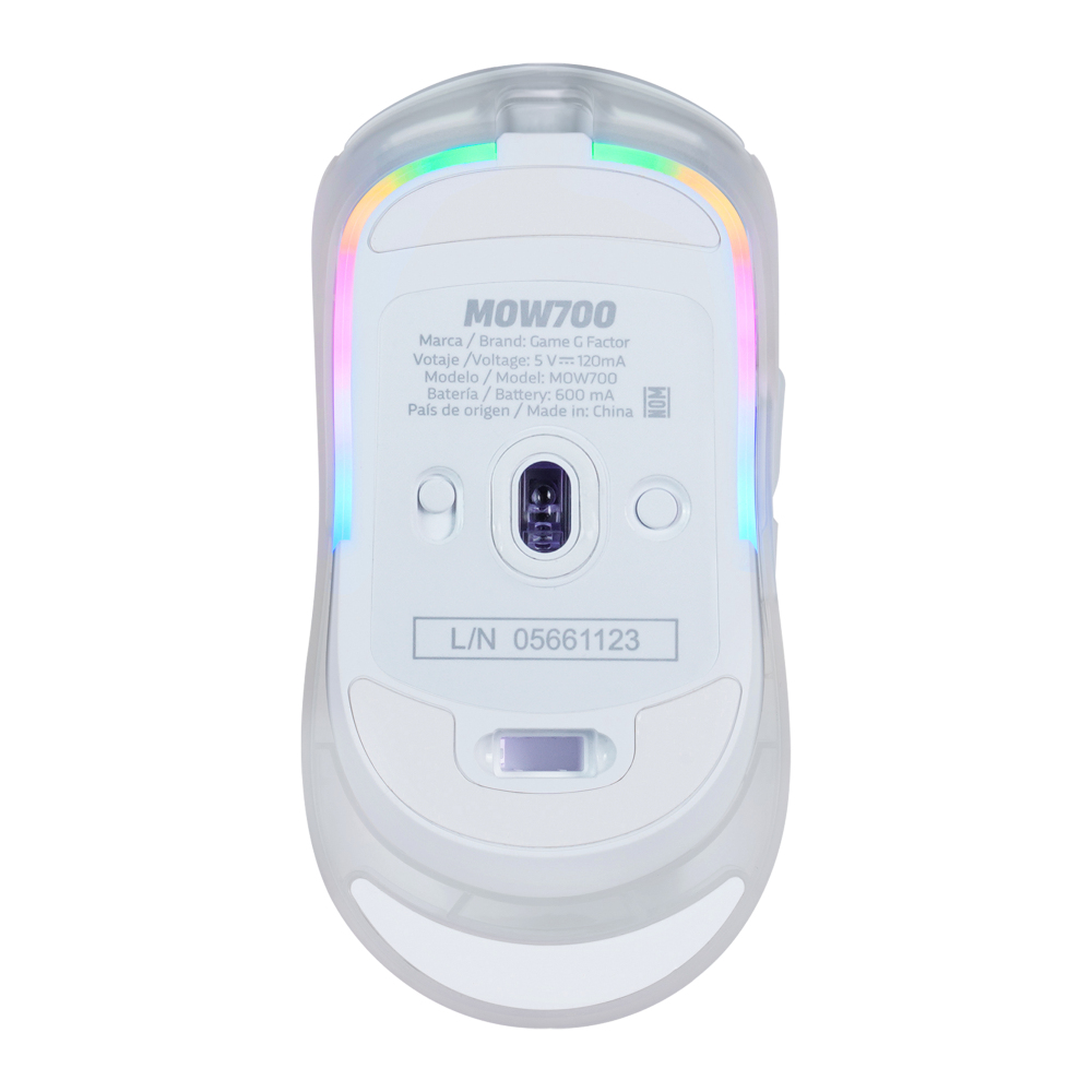 Mouse Gamer Game Factor MOW700 - Inalámbrico - RGB - Blanco - MOW700-WH