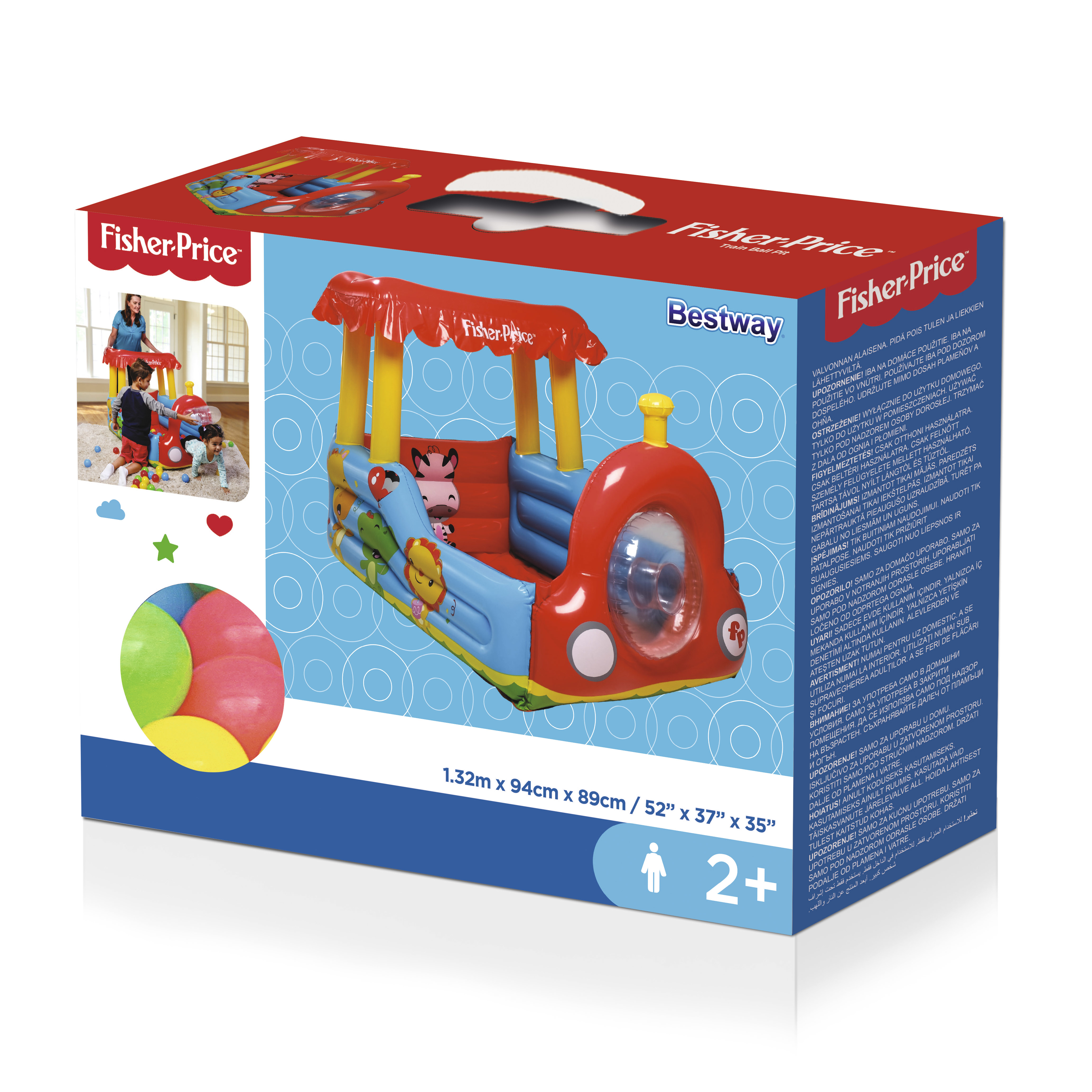 Resim Bestway Fisher-Price Tren Top Havuzu, Vinil, Çok Renkli, 940 mm Genişlik, 1320 mm Derinlik, 890 mm Yükseklik, 25 Top