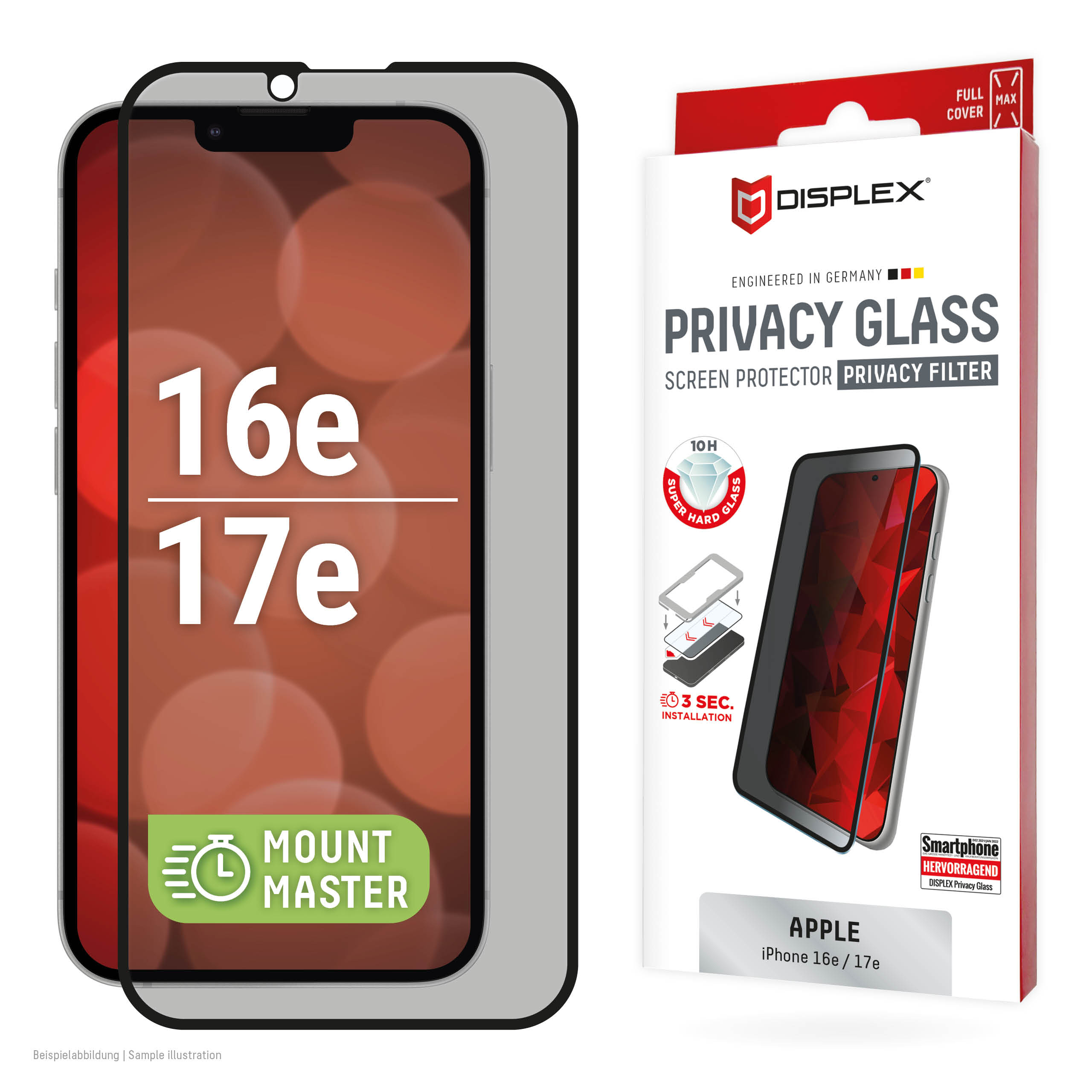 Displex Privacy Screen Protector (10H) for Apple iPhone 16e/17e, Privacy Filter