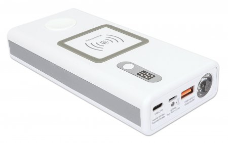 Manhattan Powerbank 20,000 mAh with Power Delivery (60W) & Two Wireless Charging Pads (10W & 2W), Ultra Powerful, White/Silver, Ports (2): USB-A and USB-C, Powe – image 5