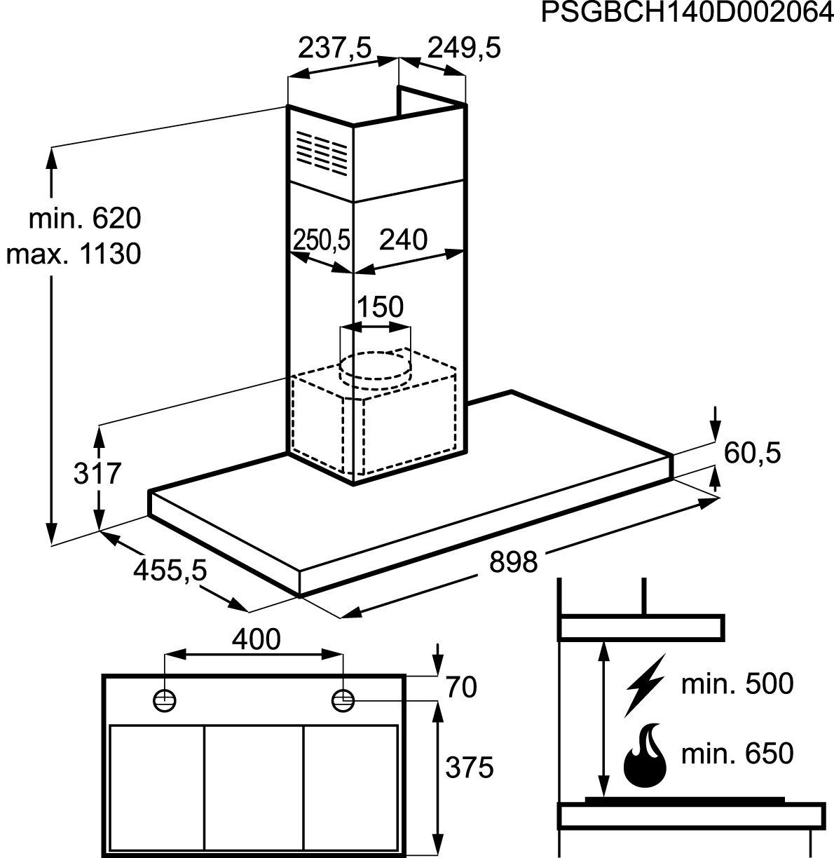 AEG X79464MK1 Wall-mounted Stainless steel 713 m³/h – image 2