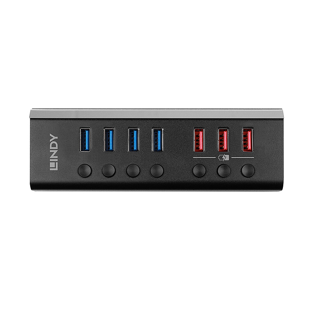 Lindy 4 Port USB 3.0 Hub with 3 Quick Charge 3.0 Ports USB 3.2 Gen 1 (3.1 Gen 1) Type-B 5000 Mbit/s Svart