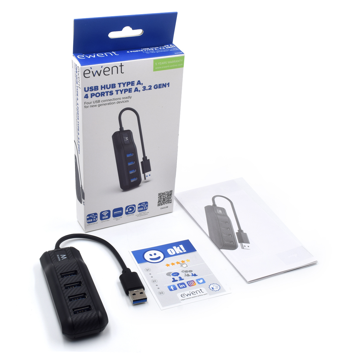 Ewent EW1138 interface hub USB 3.2 Gen 1 (3.1 Gen 1) Type-A 5000 Mbit/s Black – image 6