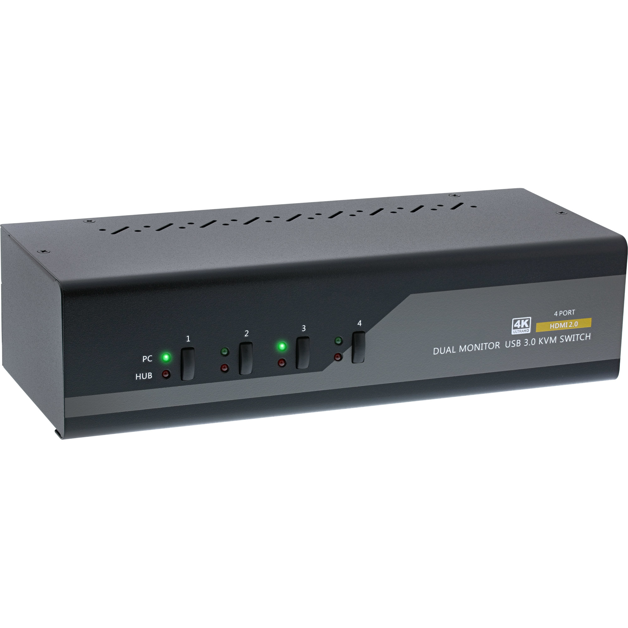 InLine KVM Desktop Switch, 4-port, Dual Monitor, HDMI, 4K, USB 3.0, Audio