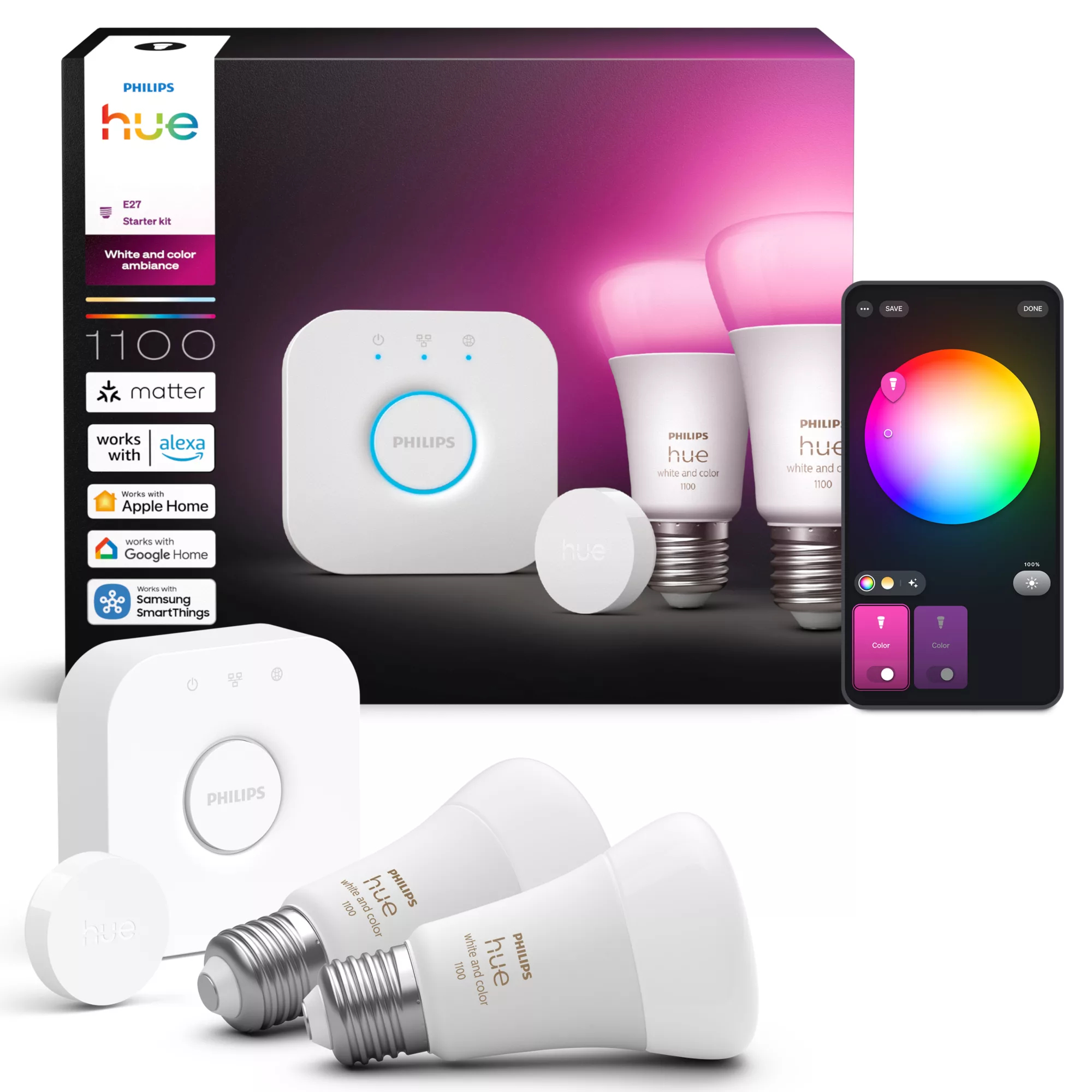 Philips by Signify Philips Hue White and colour ambience Starter kit: 2 E27 smart bulbs (1100) + smart button – image 3