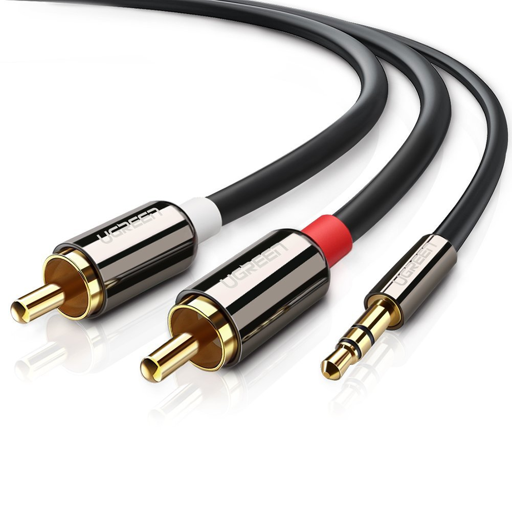 Ugreen 10584 2m 2 x RCA Erkek - 3.5mm Erkek Ses Kablosu, Siyah