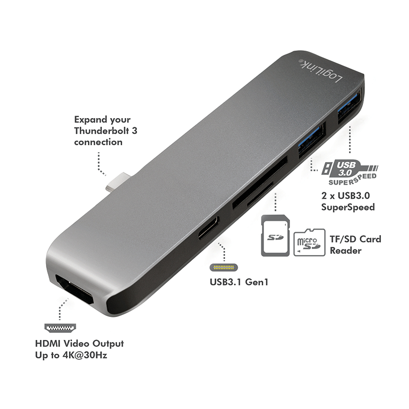 LogiLink UA0301 laptop dock/port replicator USB 3.2 Gen 1 (3.1 Gen 1) Type-C Aluminium, Black – image 7