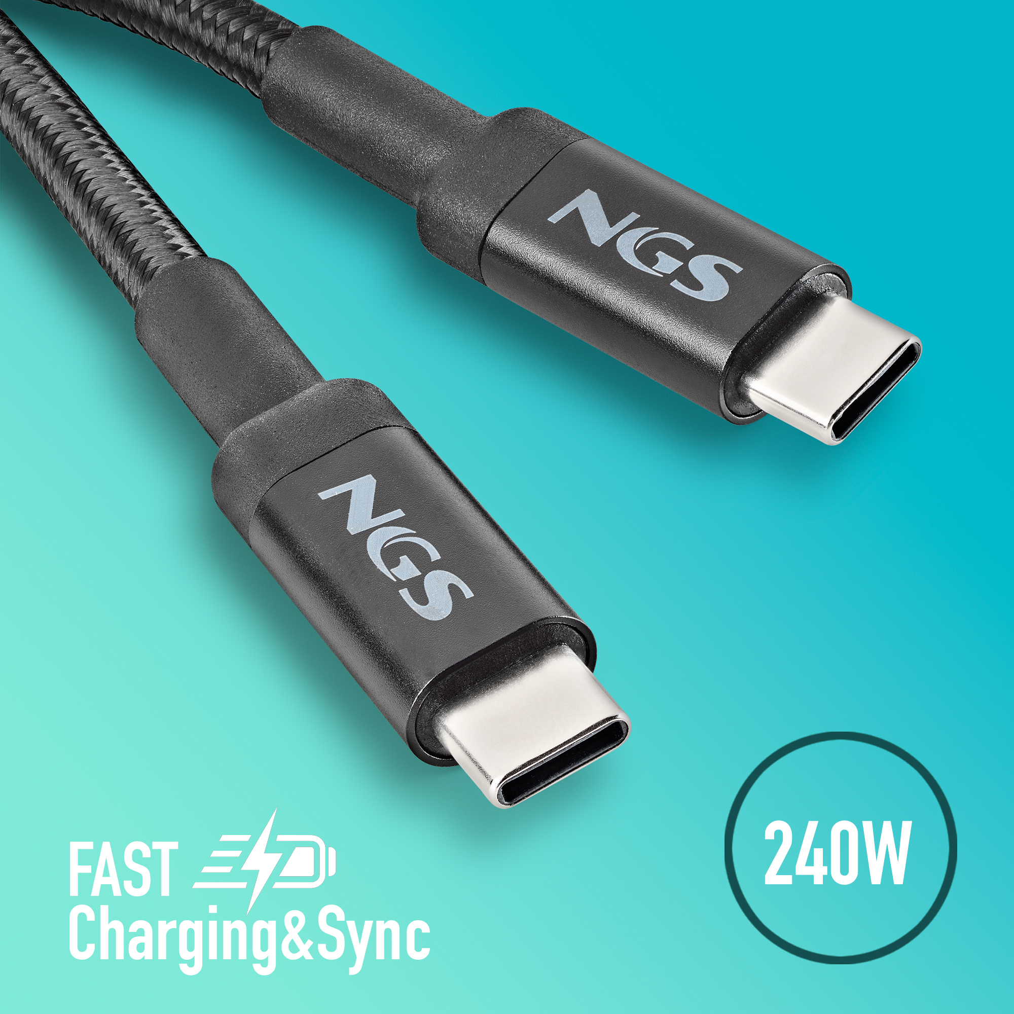 Resim NGS KNOT 240W-2 USB-C - USB-C Kablo, 2m, Siyah