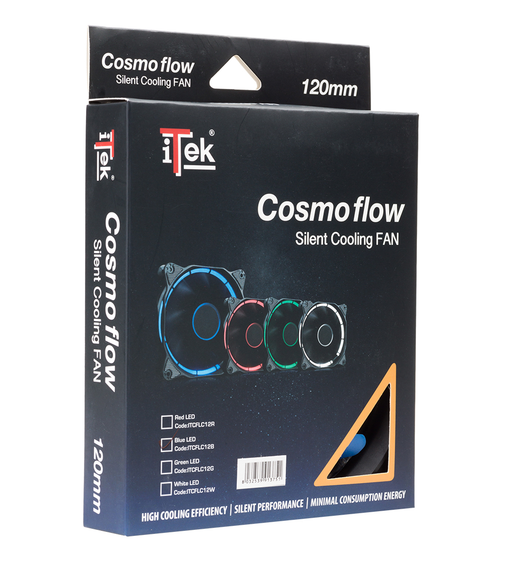 itek Cosmo Flow Computer case Fan 12 cm Black, Blue image 7