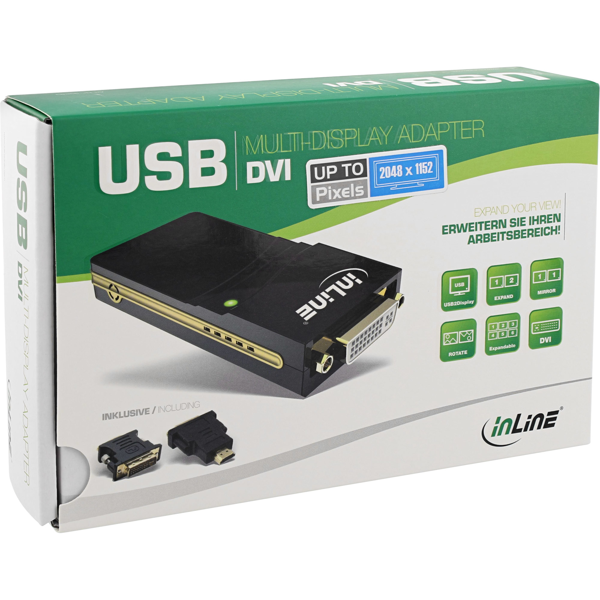 InLine USB graphics adapter, USB 2.0 to DVI, with DVI/VGA and DVI/HDMI adapter – image 5