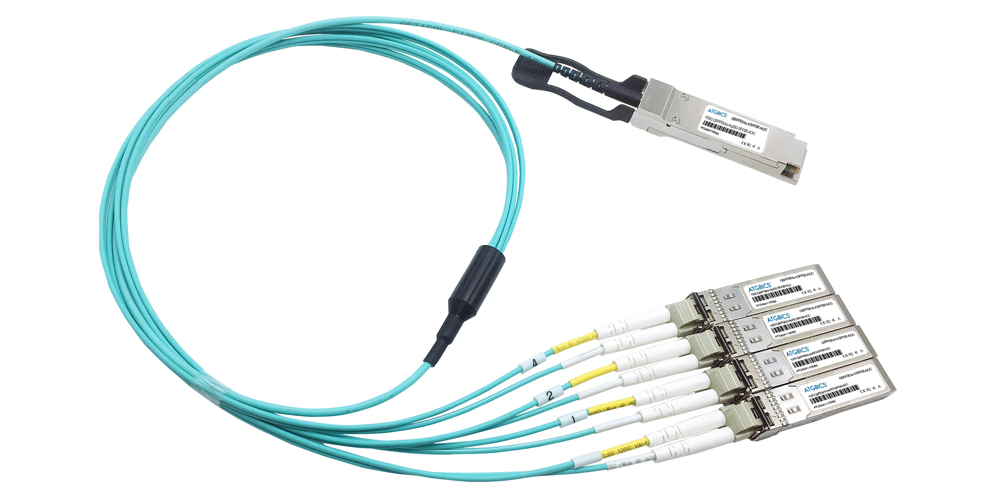 ATGBICS AOC-Q28-S28-15M-C cavo InfiniBand e in fibra ottica QSFP28 4x SFP28 Colore acqua Arancione