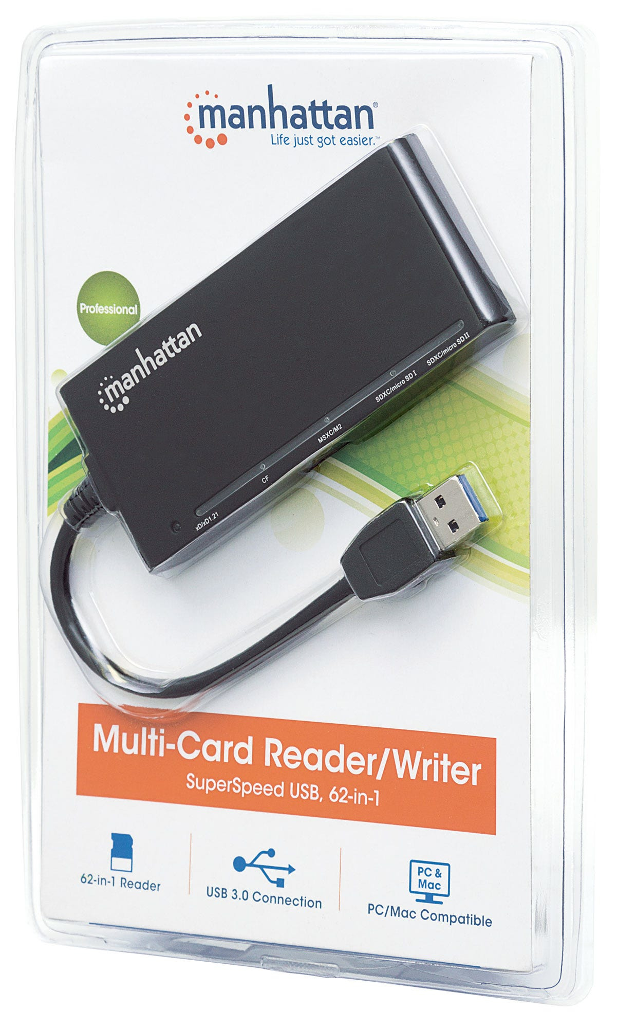 Manhattan USB-A Multi-Card Reader/Writer, 5 Gbps (USB 3.2 Gen1 aka USB 3.0), 62-in-1, SuperSpeed USB, Windows or Mac, Black, Three Year Warranty, Blister – image 7