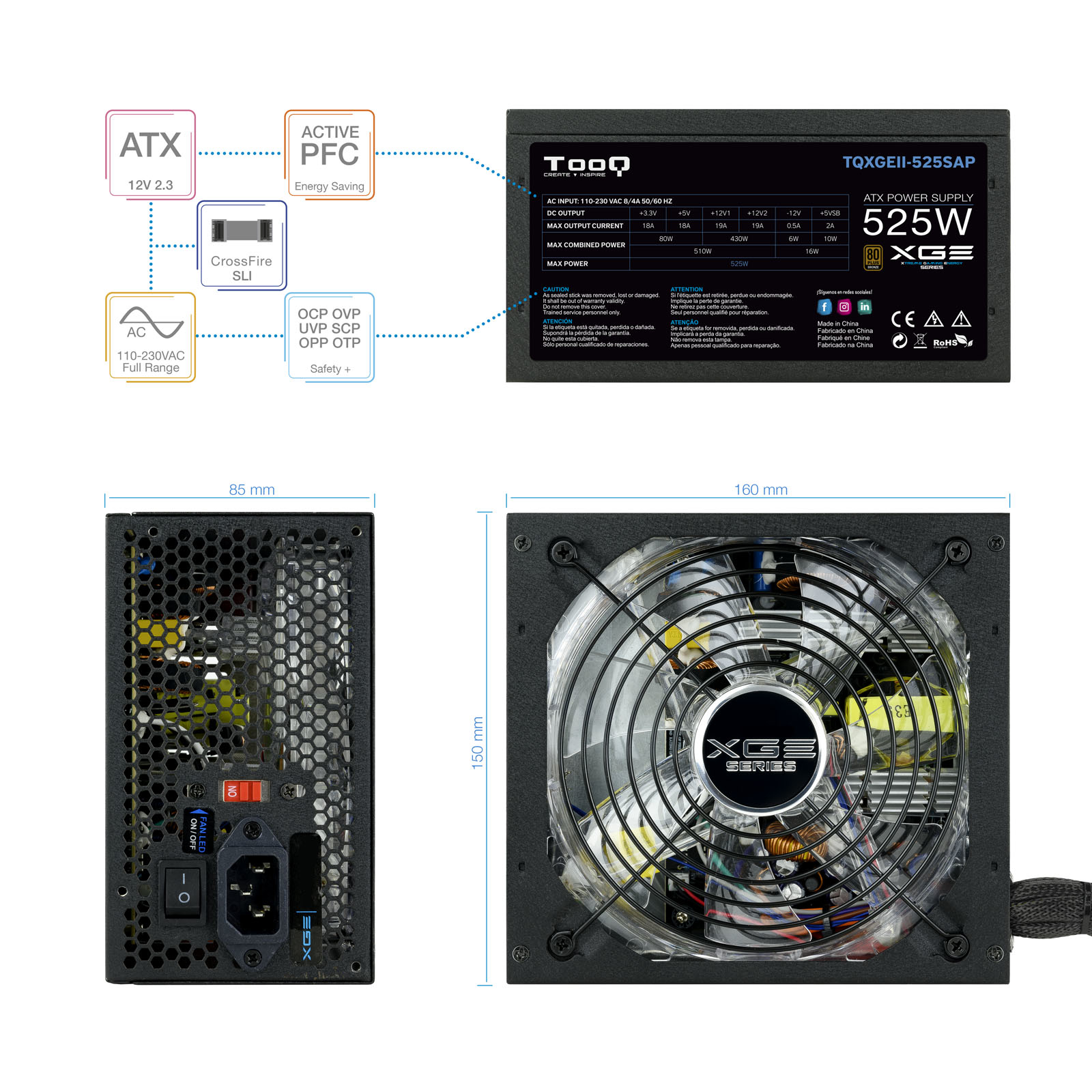 TooQ TQXGEII-525SAP power supply unit 525 W 20+4 pin ATX ATX Black image 11