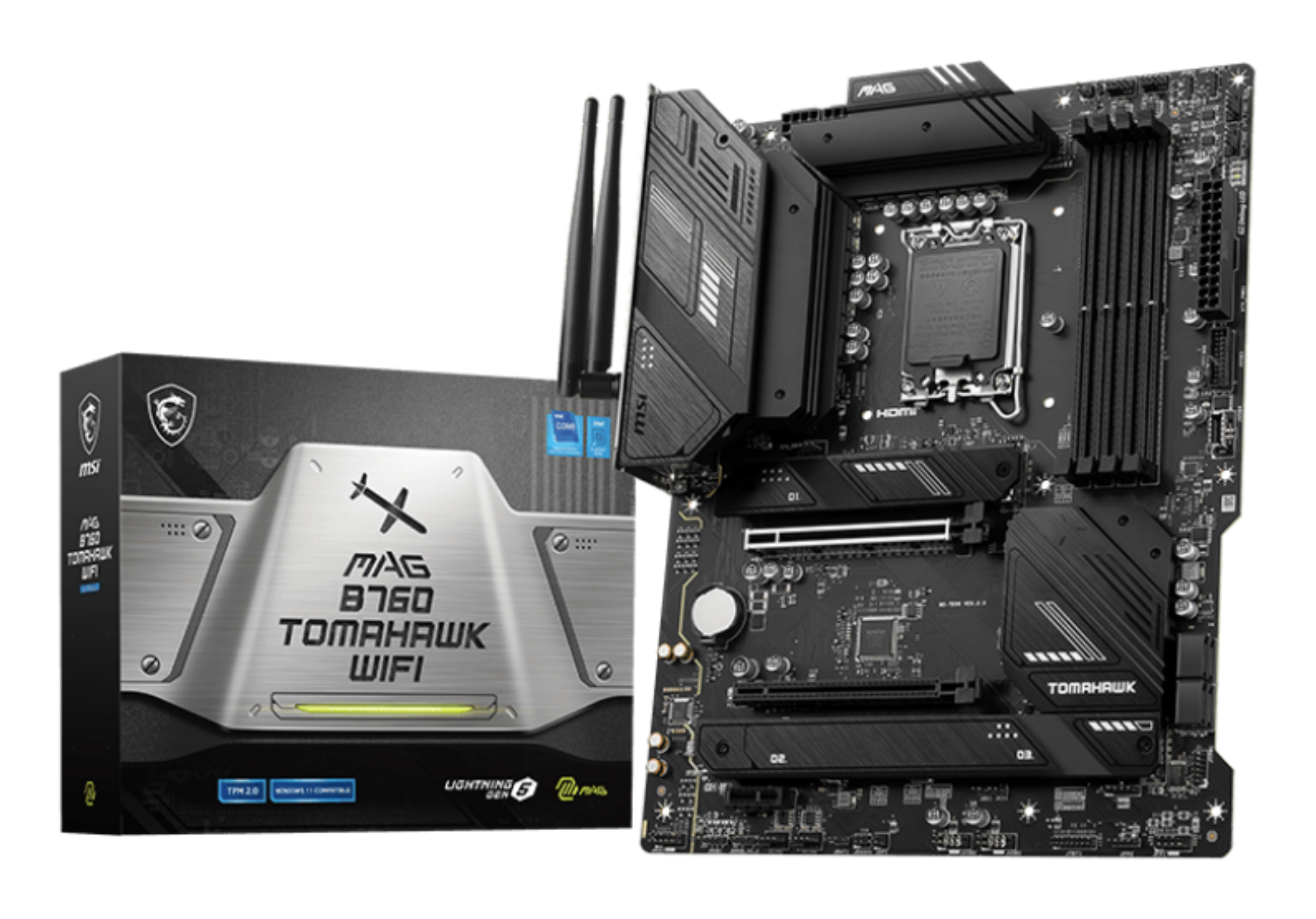 Tarjeta Madre MSI MAG B760 TOMAHAWK WIFI - Socket 1700 - 4x DDR5 - 4800/5600/7000 MHz - HDMI - DisplayPort - USB 2.0/3.2 - Micro ATX - MAG B760 TOMAHAWK WIFI