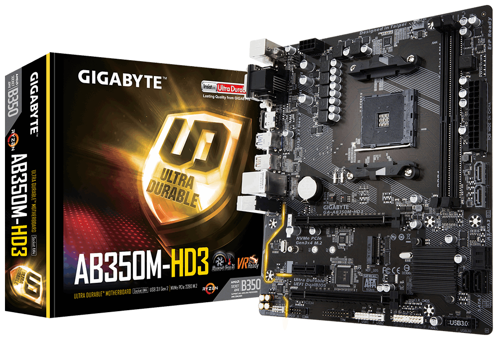 GIGABYTE GA-AB350M-HD3 motherboard AMD B350 Socket AM4 micro ATX image 1