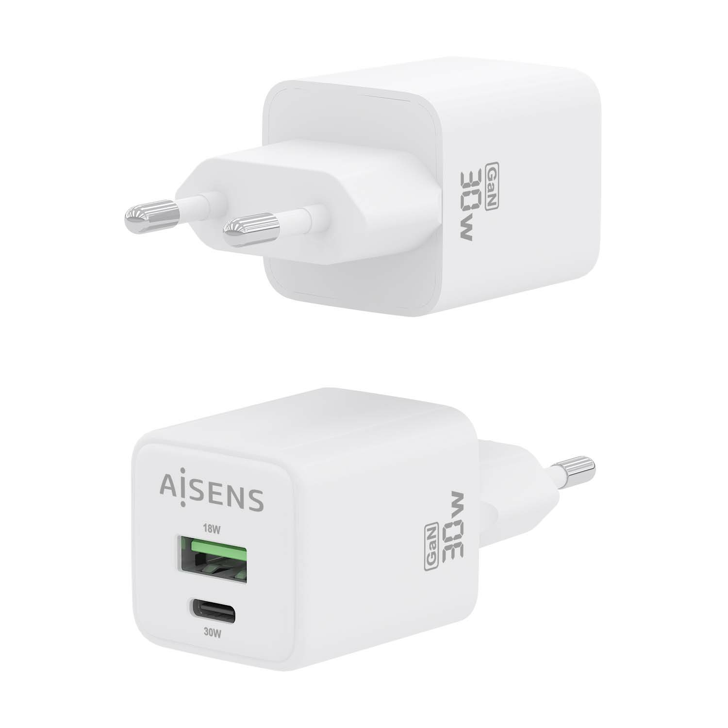 AISENS Gan 30W Charger, 1xUSB-C PD3.0 QC4.0, 1xUSB-A QC3.0, White – image 3
