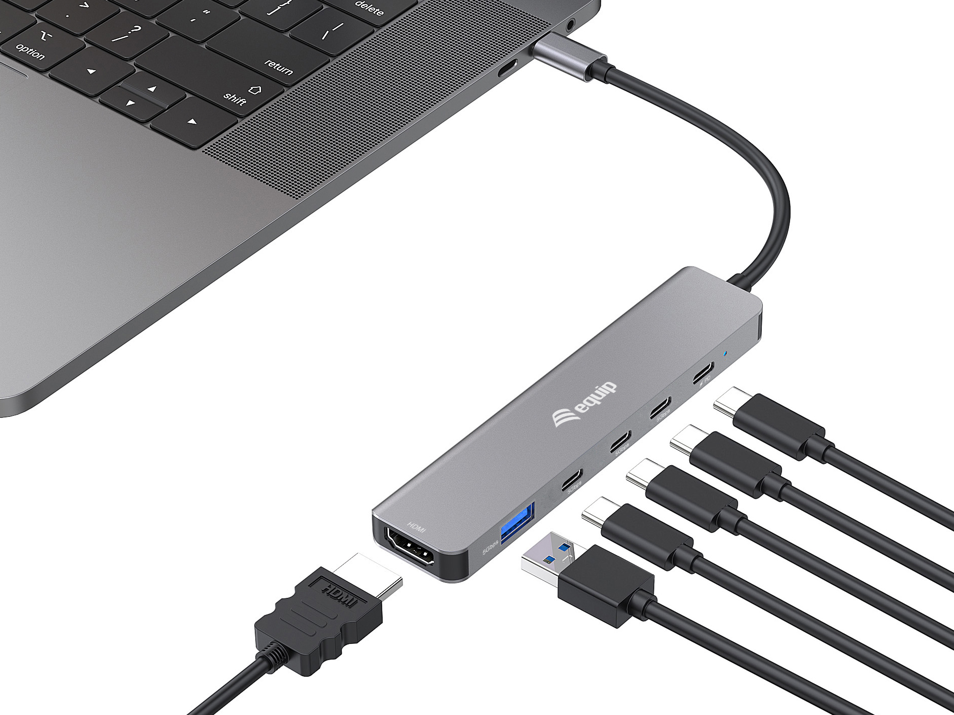 USB-C 6-in-1-Multifunktionsadapter, HDMI 4K/30Hz, USB-C x 4, USB-A x 1, 5 Gbit/s, 100 W USB PD