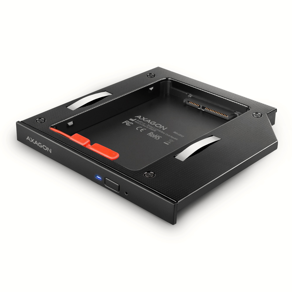 Axagon RSS-CD12 2.5 SSD/HDD caddy into DVD slot 12.7 mm LED ALU – image 1