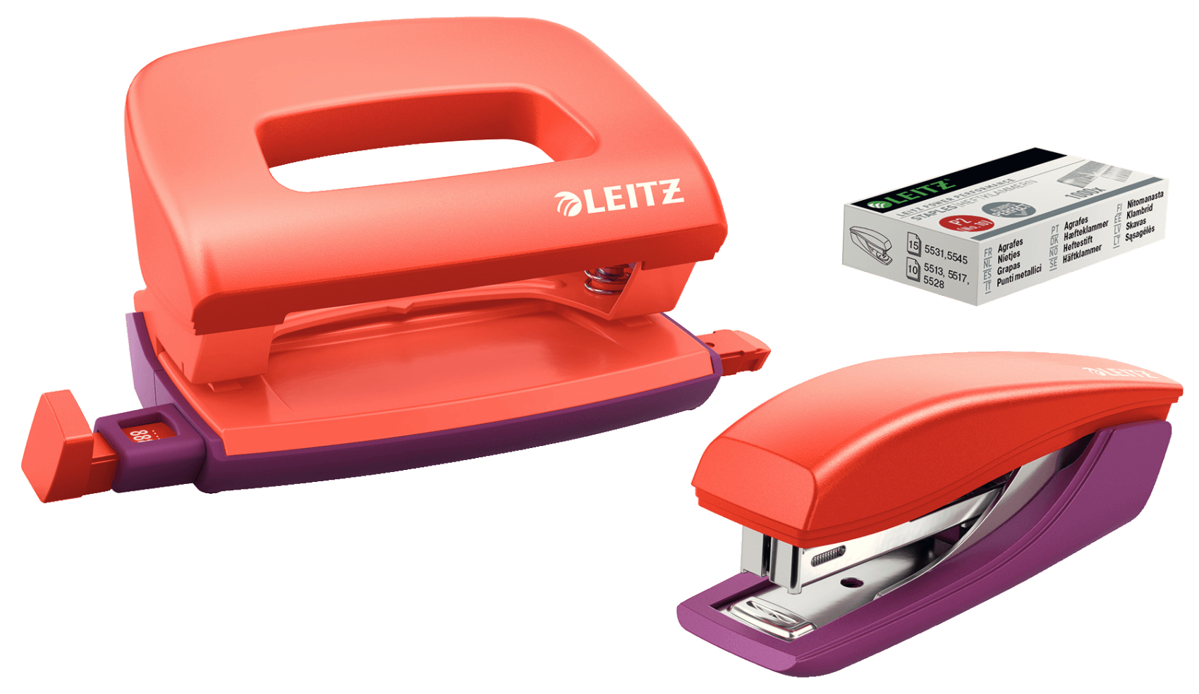Leitz 55996024 Kırmızı Zımba ve 2 Delikli Perforatör