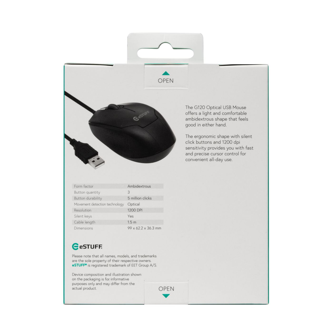 eSTUFF GLB213002 mouse Office Ambidextrous Optical 1200 DPI – image 4