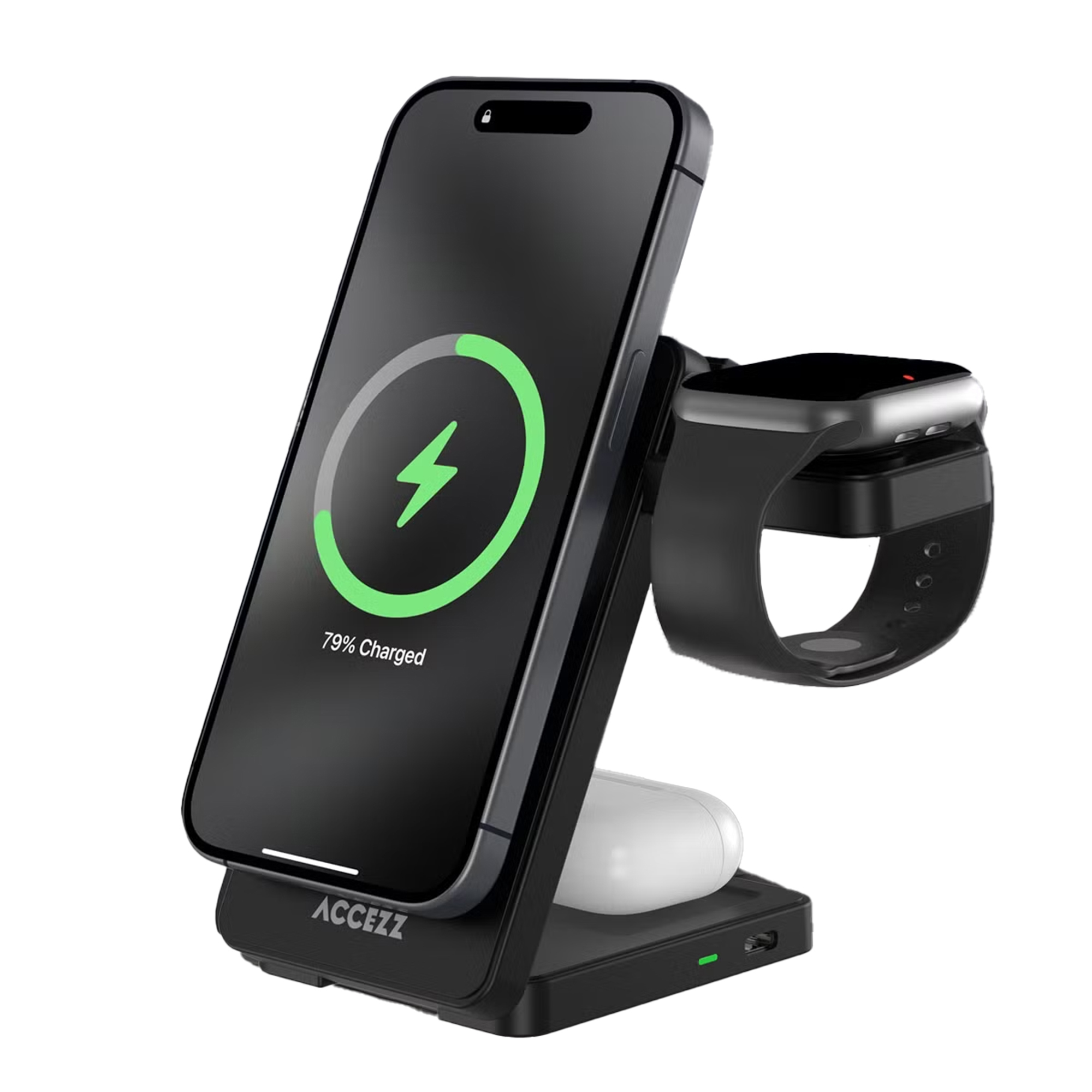 Accezz SH00085400 mobile device charger Headphones, Smartphone, Smartwatch Black USB Wireless charging Fast charging Indoor