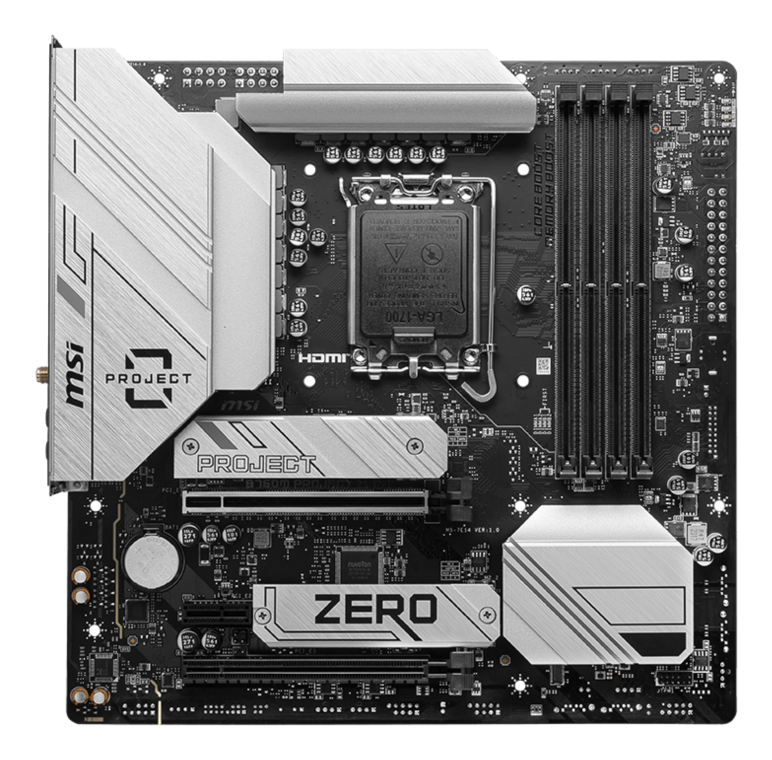 Tarjeta Madre MSI B760M PROJECT ZERO - Socket 1700 - 4xDDR5 - 4800/6600/7800MHz - HDMI - DisplayPort - USB 2.0/3.2 - Micro ATX - B760M PROJECT ZERO