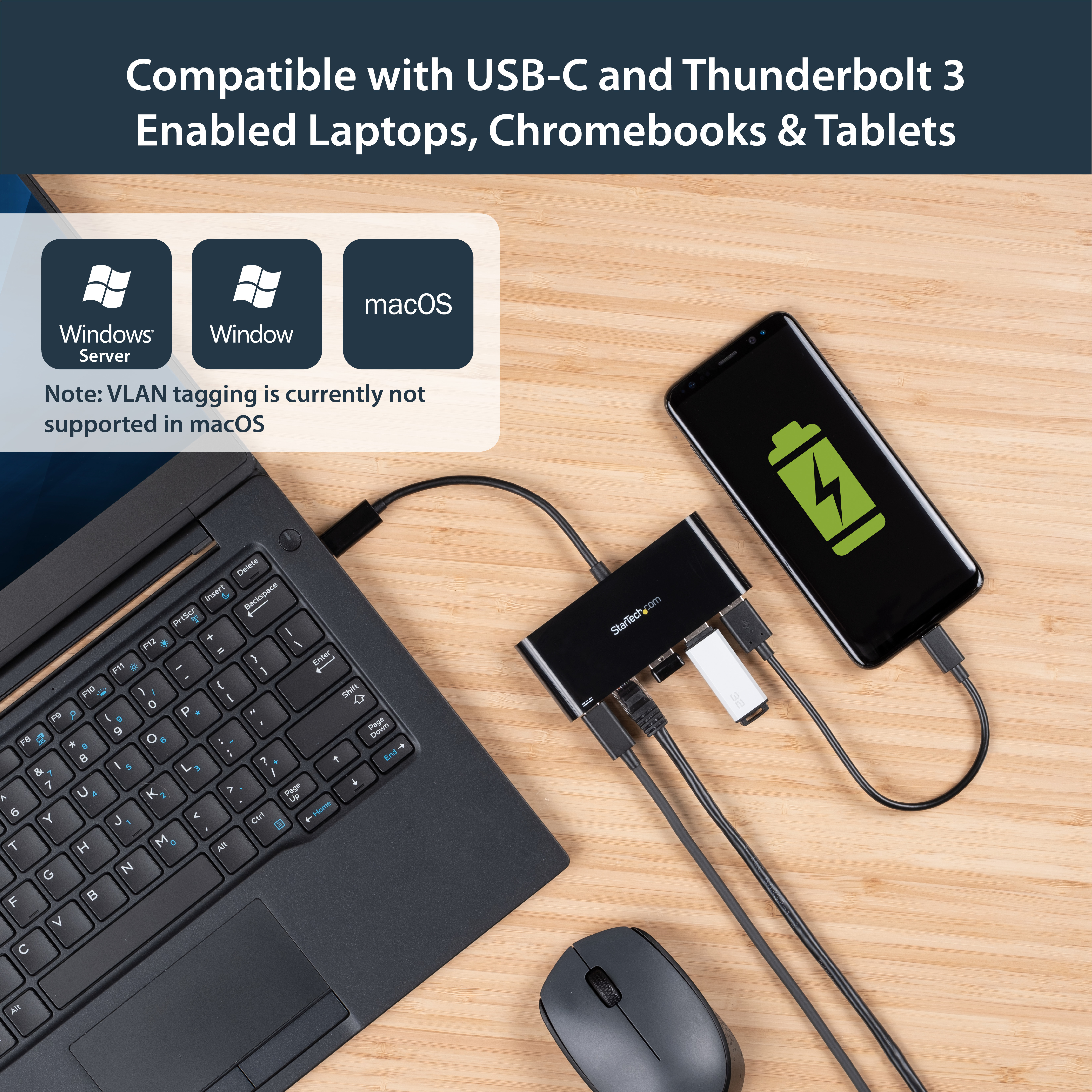 صورة StarTech.com US1GC303APD محول إيثرنت USB-C إلى 5 جيجابت في الثانية مع موزع USB 3.0 بـ 3 منافذ وتوصيل طاقة